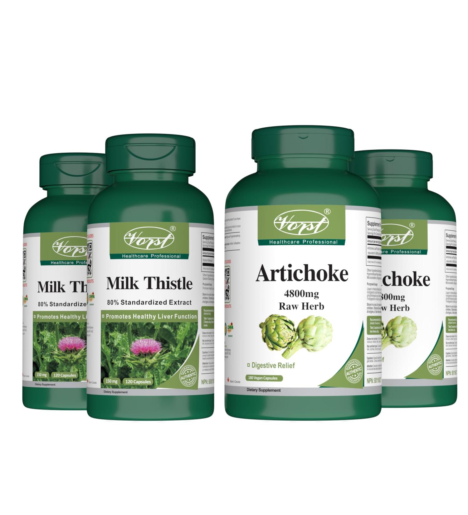 VORST Milk Thistle 120 Capsules and Artichoke 180 Vegan Capsules | Combo Bundle 2 x 2 Bottles - Buy Online on GoSupps.com