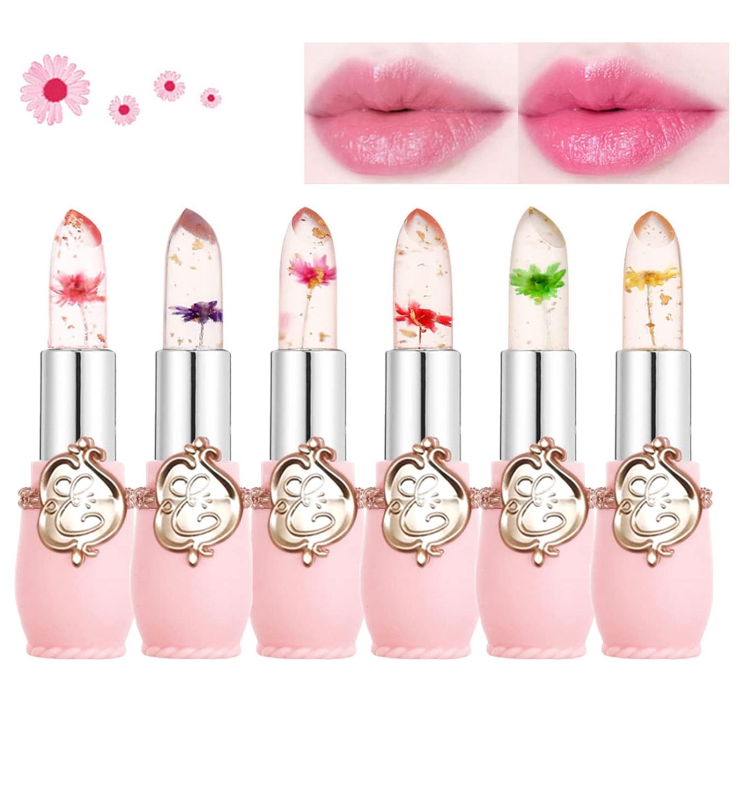 Btspring Clear Flower Jelly Lipstick 6-Pack - Nutritious Moisturizing Lip Balm, Long-Lasting Matte Lip Gloss - Pink - Buy Online on GoSupps.com