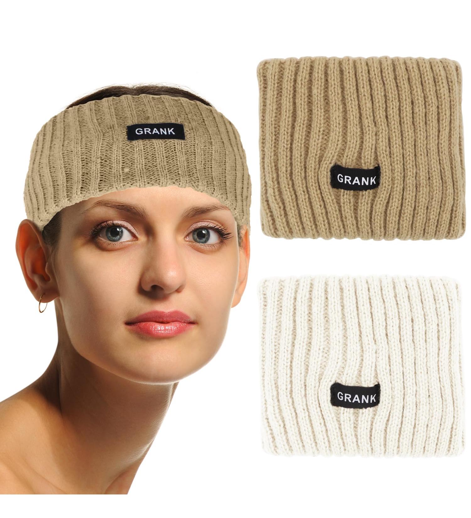 Winter Knit Headbands Women Ear Warmer Knitted Thermal Headbands for Girls Women Y6-MXSFD White+Khaki - Buy Online on GoSupps.com