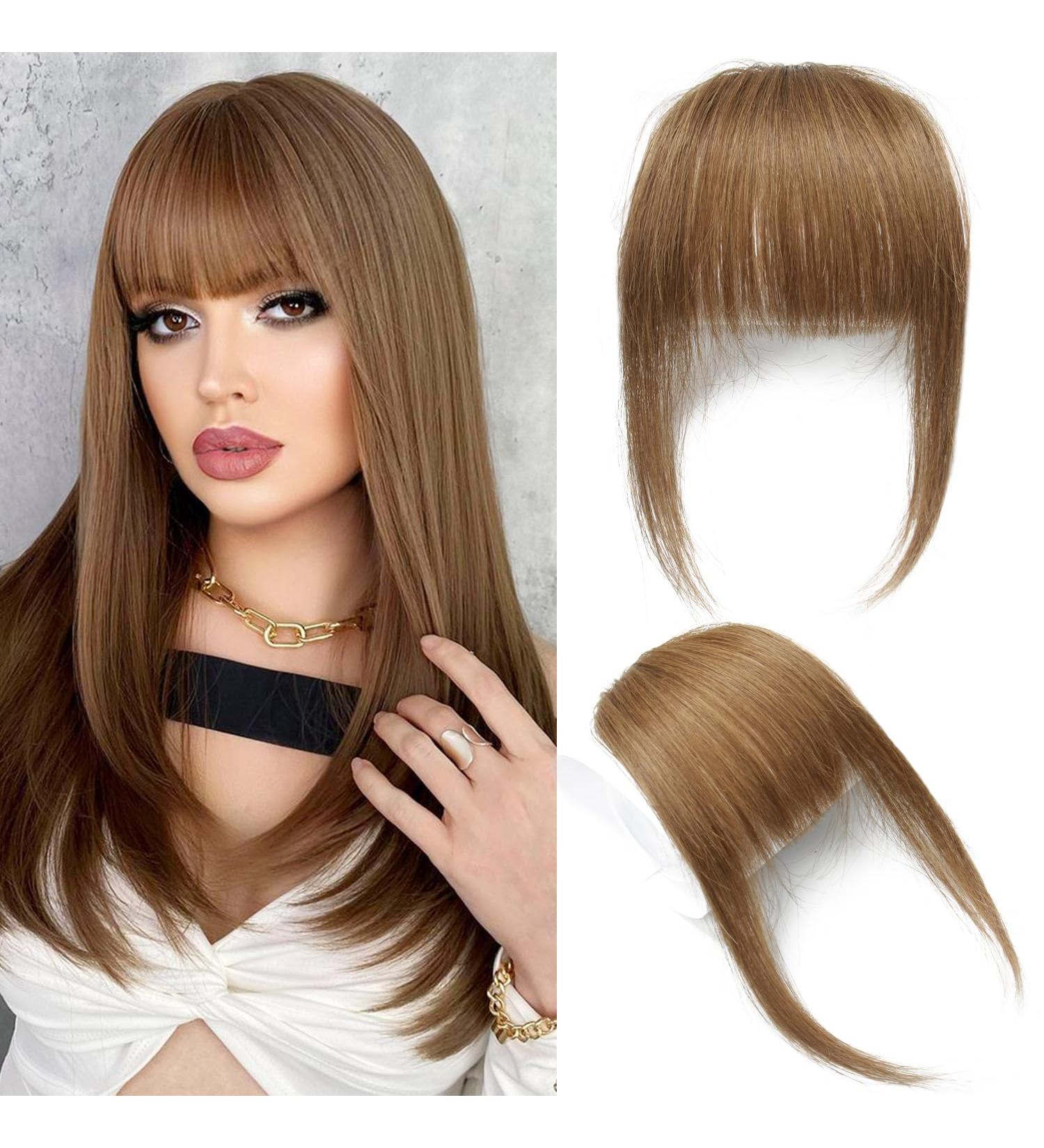 Light Brown Real Human Hair Clip-in Bangs Extensions - Air Bangs Fringe - Buy Online on GoSupps.com