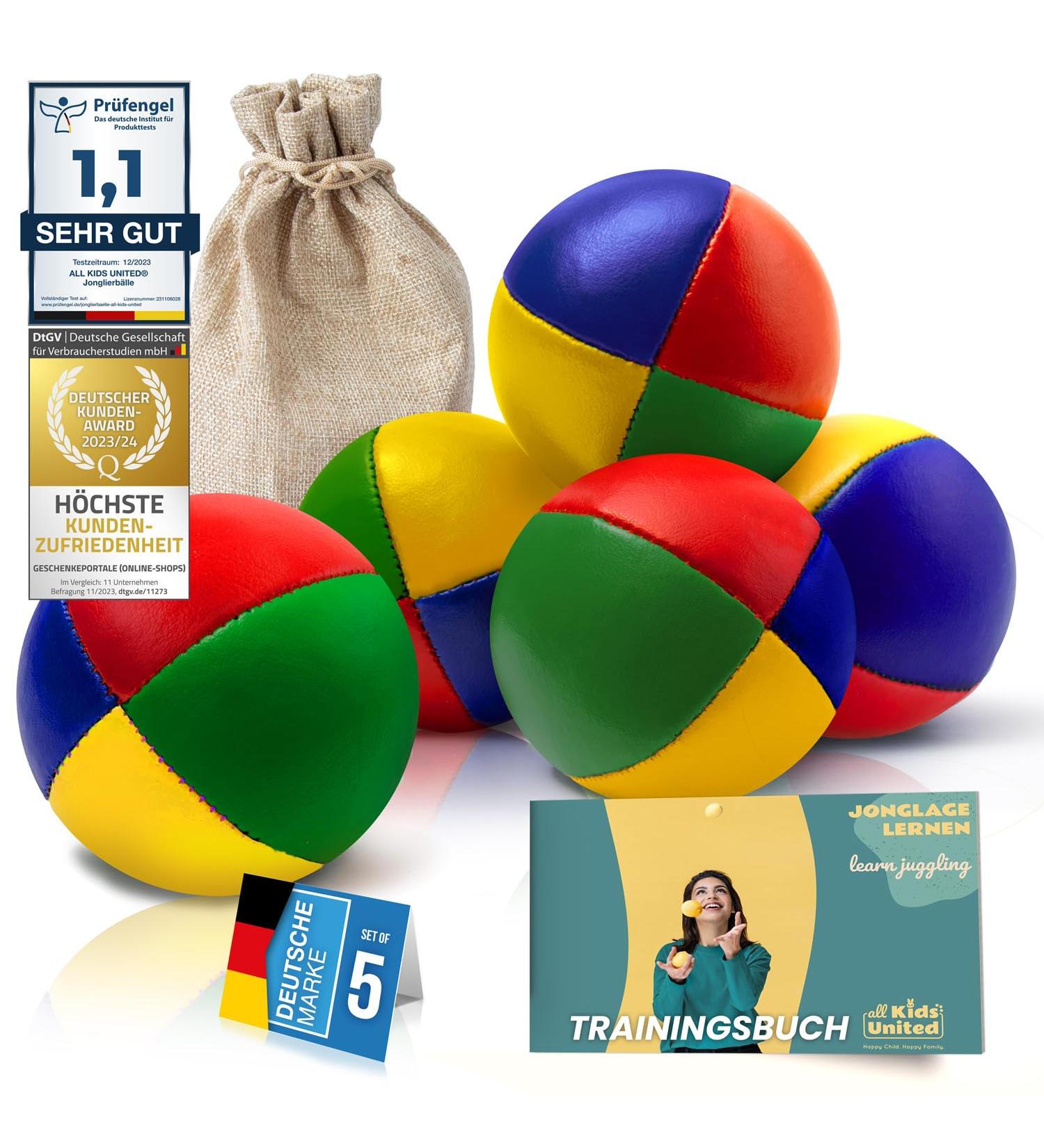 All Kids United Juggling Balls Set - 5 Professional Soft Balls for Beginners & Advanced | Jute Bag & Free Training E-Book - Buy Online on GoSupps.com