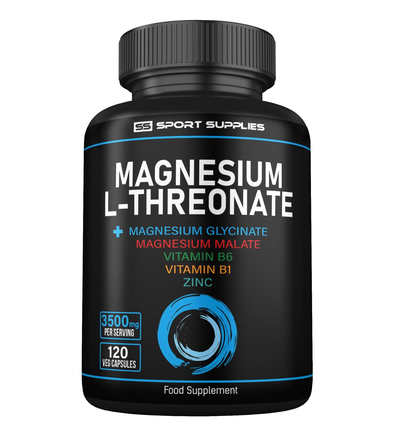 Magnesium L-Threonate 2000mg -120 Capsules - Added Magnesium Glycinate 750mg - Added Magnesium Malate 750mg - Added Vitamin B6 B1 and Zinc - Magnesium Complex - Buy Online on GoSupps.com