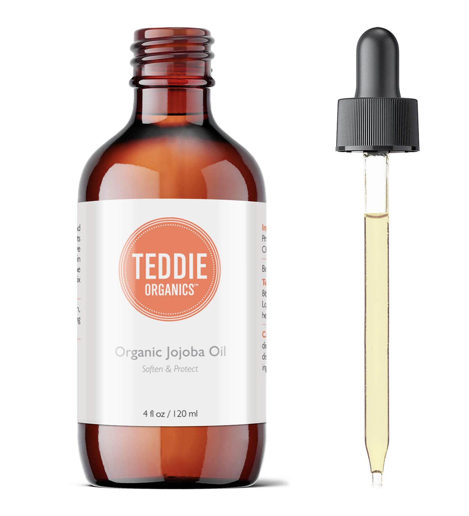 Teddie Organics Golden Jojoba Oil 100% Pure Organic Cold Pressed & Unrefined 4oz - Natural Moisturizer for Face, Hair & Sensitive Skin - Carrier Oil for Essential Oils - Buy Online on GoSupps.com