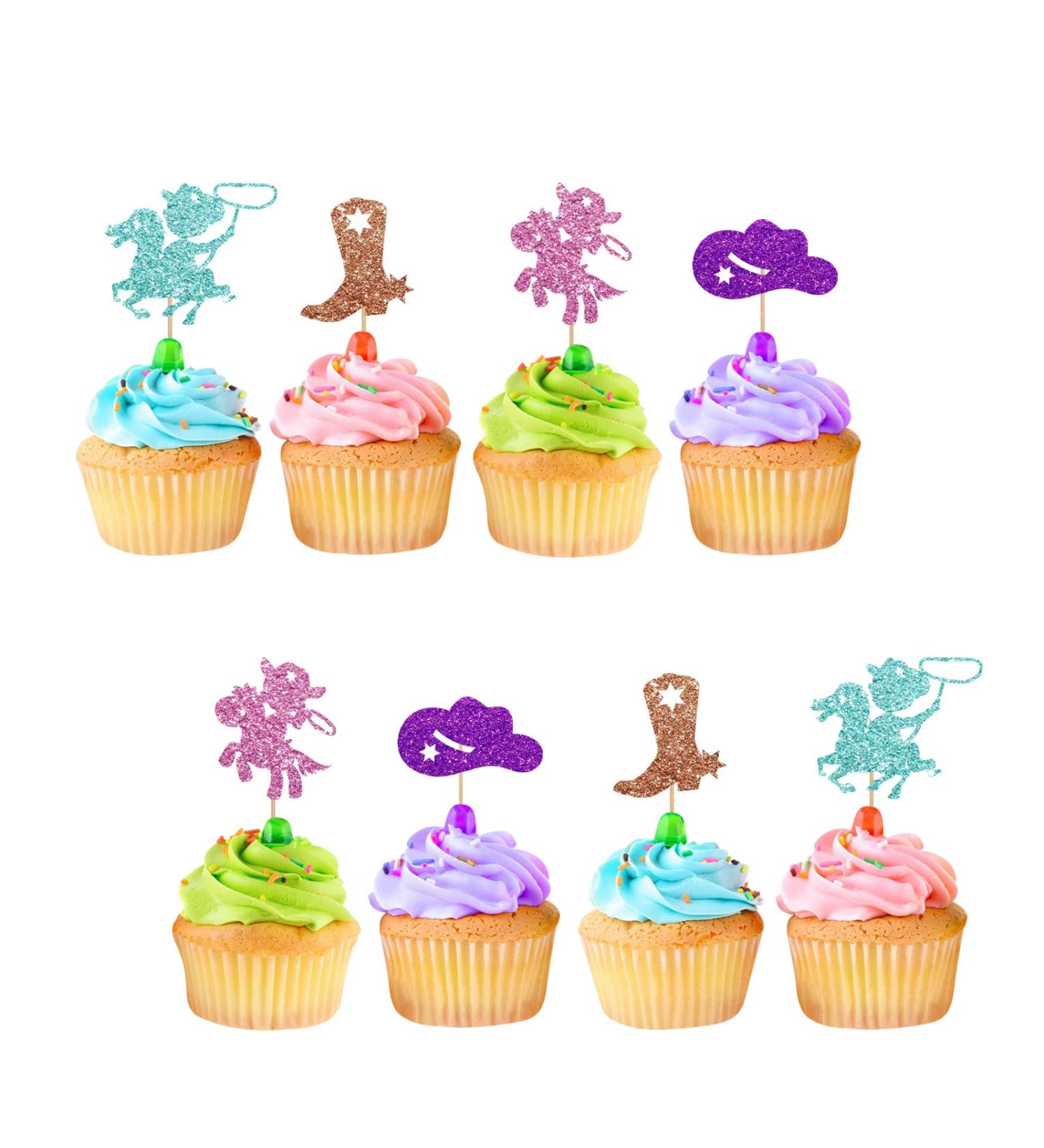Cowboy and Cowgirl Cupcake Toppers Western Themed Birthday Party Cake Decor Pink&Blue Glitter Cake Decorations for Gender Reveal Boy or Girl Themed/Baby Shower Party Supplies - 24pcs - Buy Online on GoSupps.com