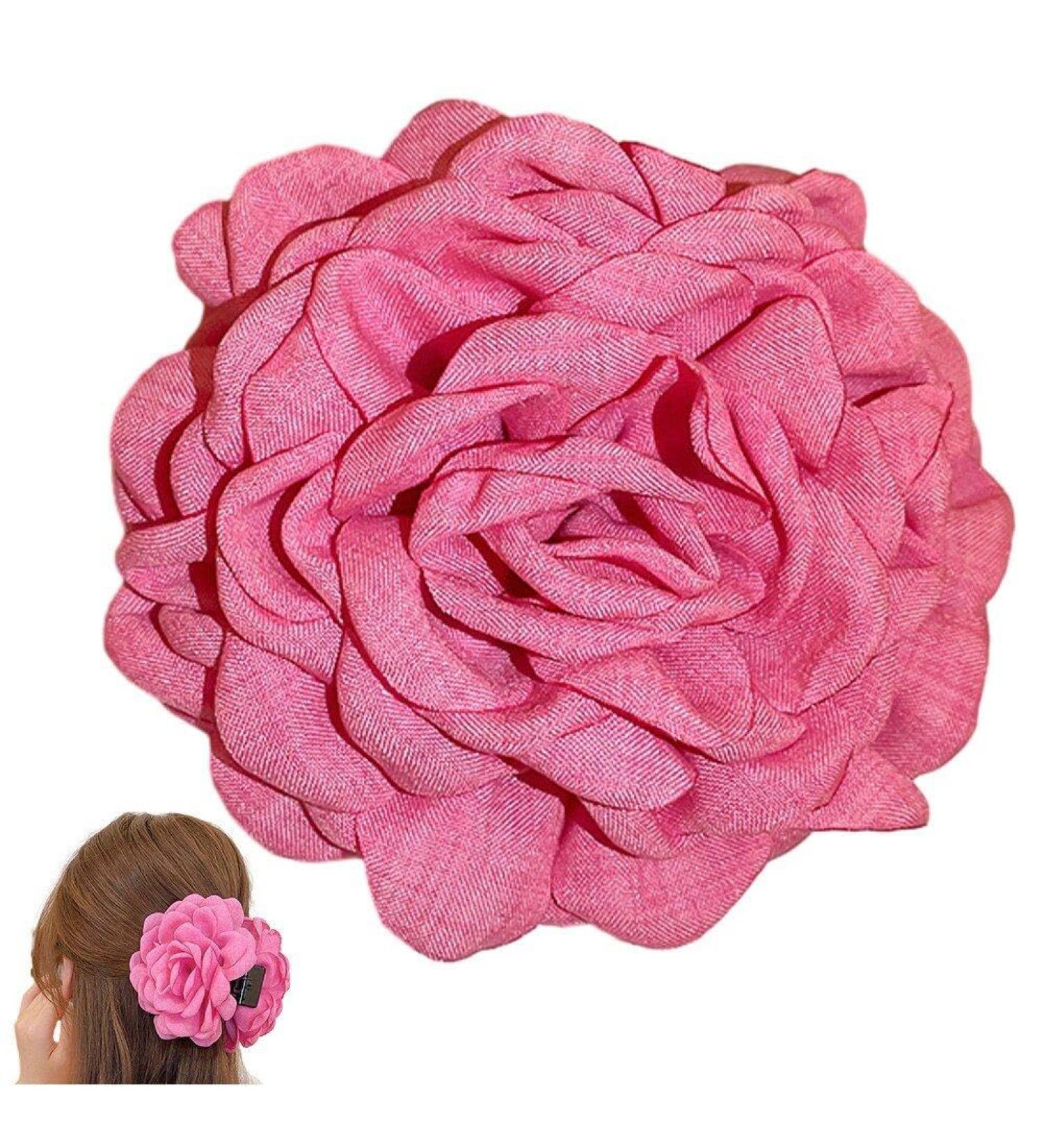 Big Flower Hair Claws Women's Vintage Headwear Big Rose Flower Hair Bow Barrettes Ponytail Holder Hair Accessories for Girls Rose Red - Buy Online on GoSupps.com
