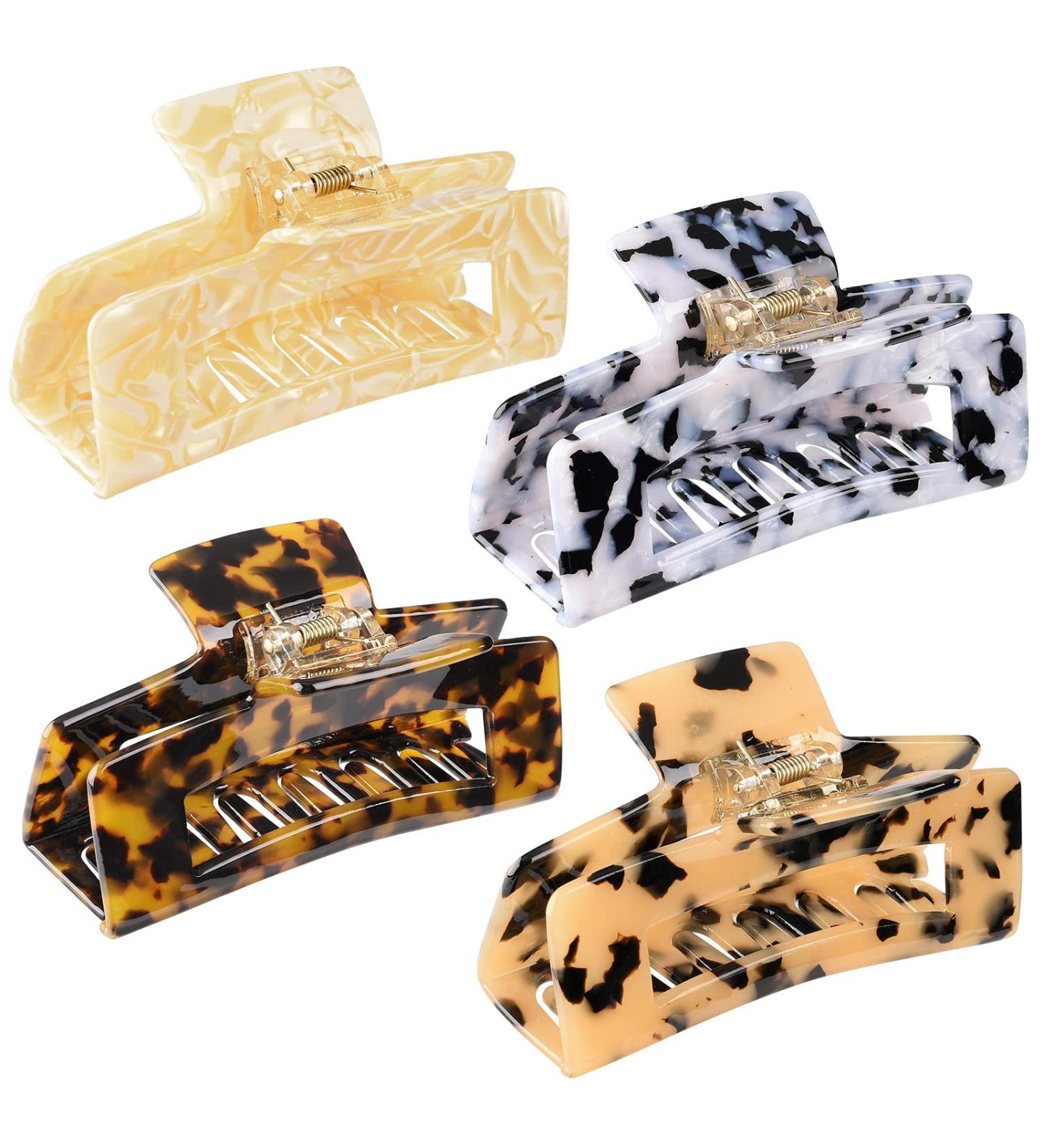 4 PCS Large Hair Claw Clips - 4 inch Tortoise Rectangle Hair Clamp for Women | Non-slip Acetate Material | Suitable for Thin & Thick Hair | Great Holiday Gift - Buy Online on GoSupps.com