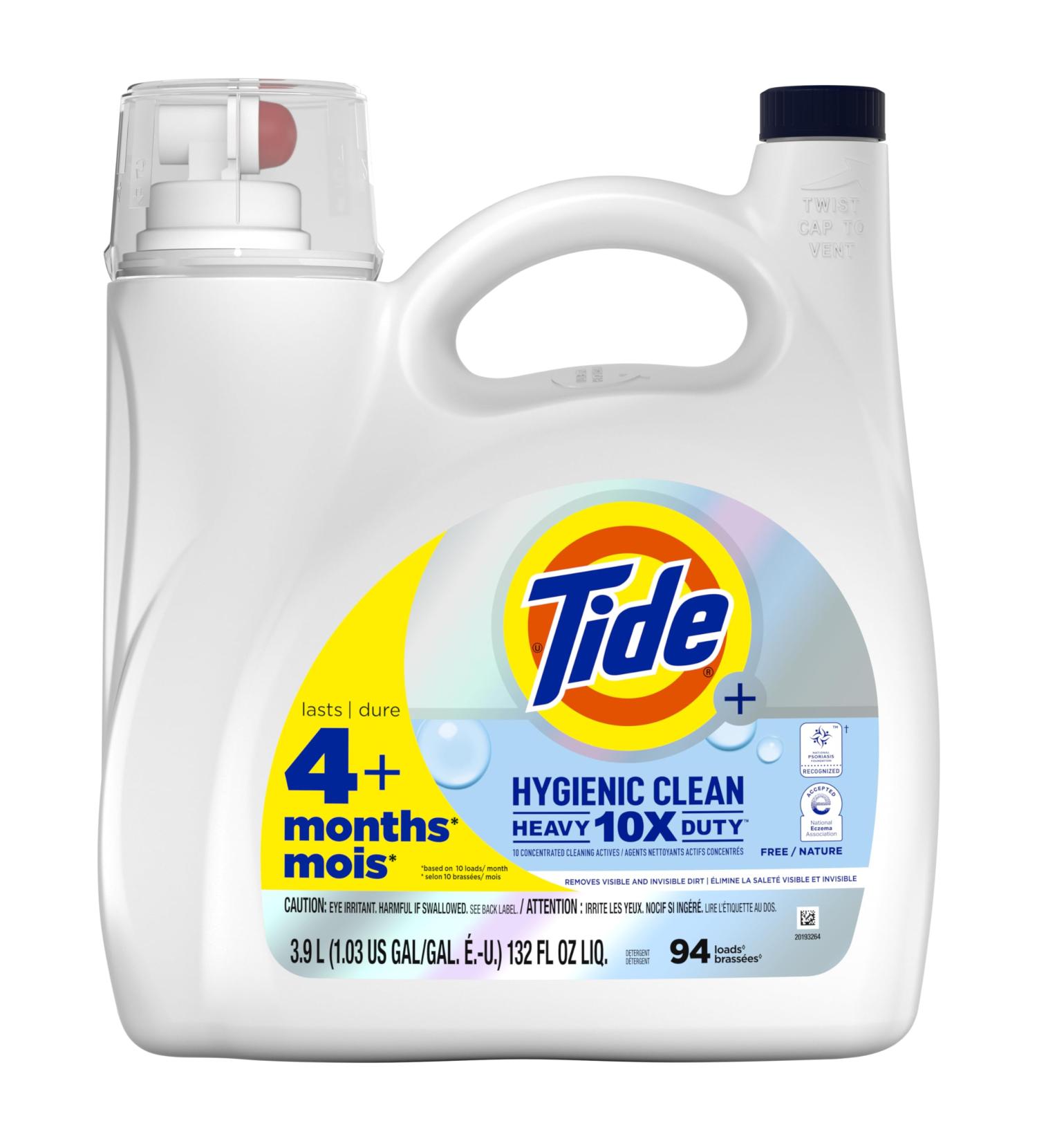 Tide Hygienic Clean Heavy Duty 10x Free Liquid Laundry Detergent Unscented HE Compatible 3.9 L 94 loads - Buy Online on GoSupps.com