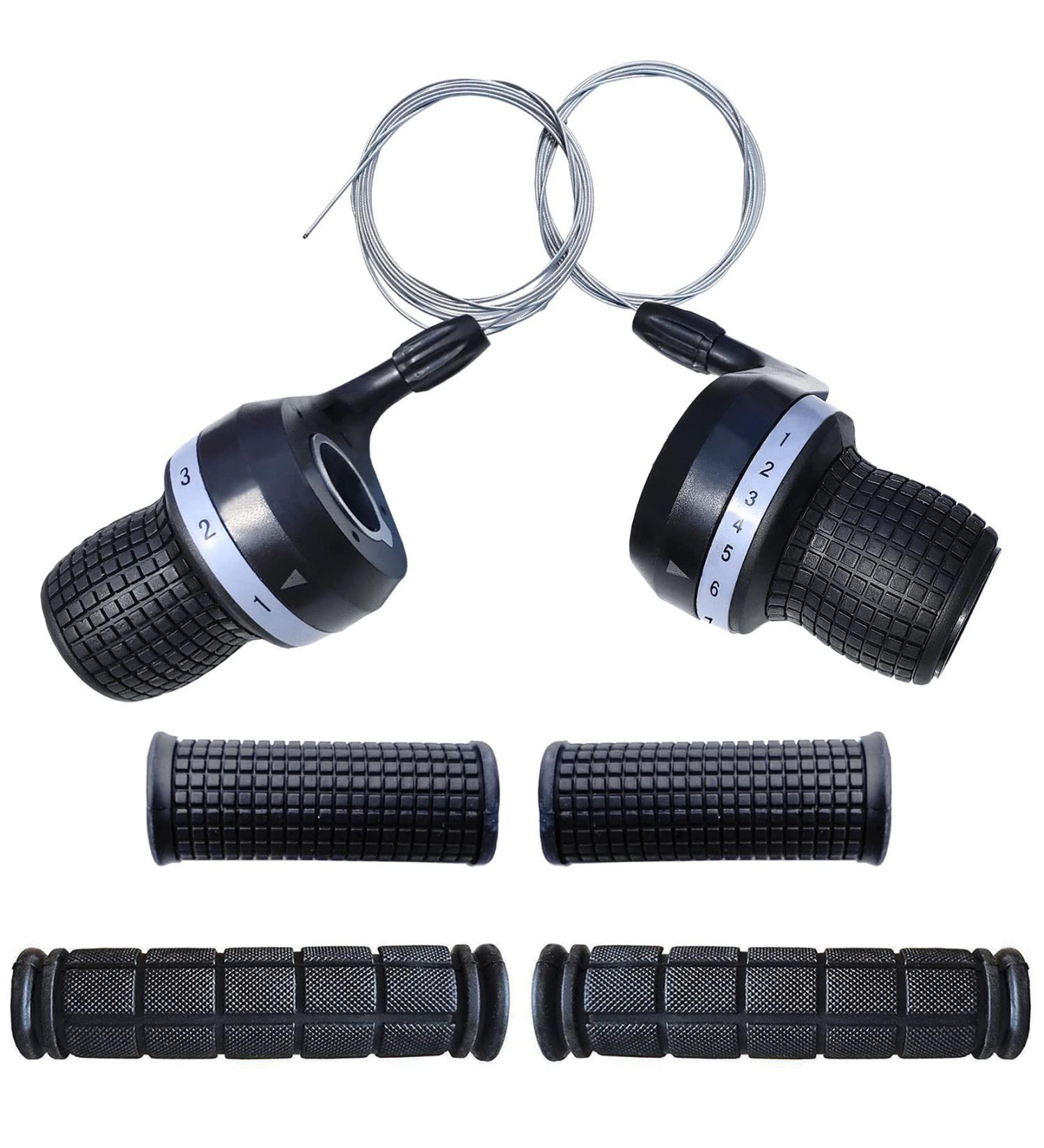 1 Pair Bicycle Twist Grip Gear Shifters 3X7 Speed DIP Compatible for Shimano Brand Bike and 1 Pair Non-Slip Rubber Bike Handle Bar Grip