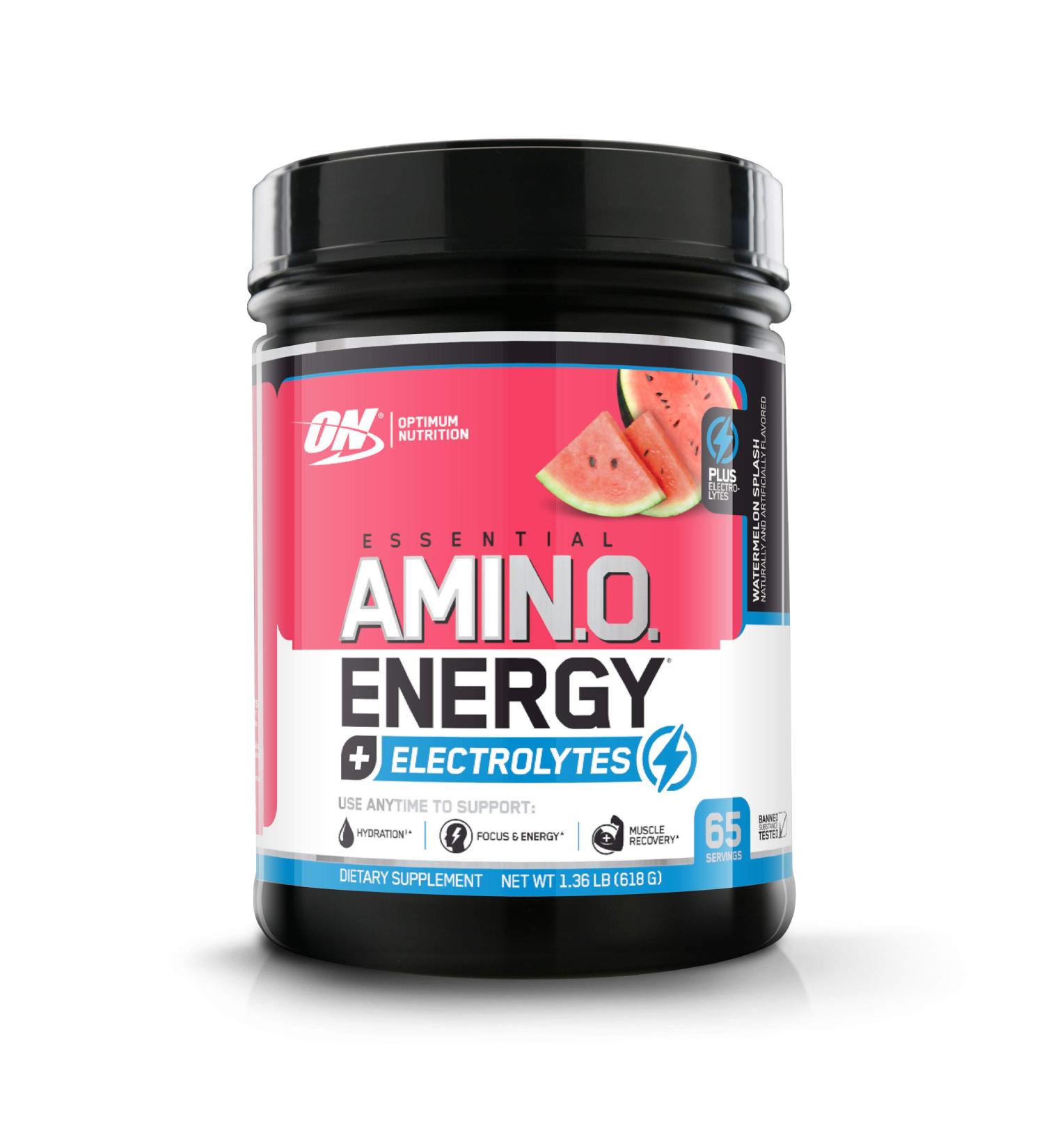 Optimum Nutrition Amino Energy + Electrolytes Powder - Watermelon Splash | BCAAs, Amino Acids, Pre Workout Energy Powder 65 Servings - Buy Online on GoSupps.com