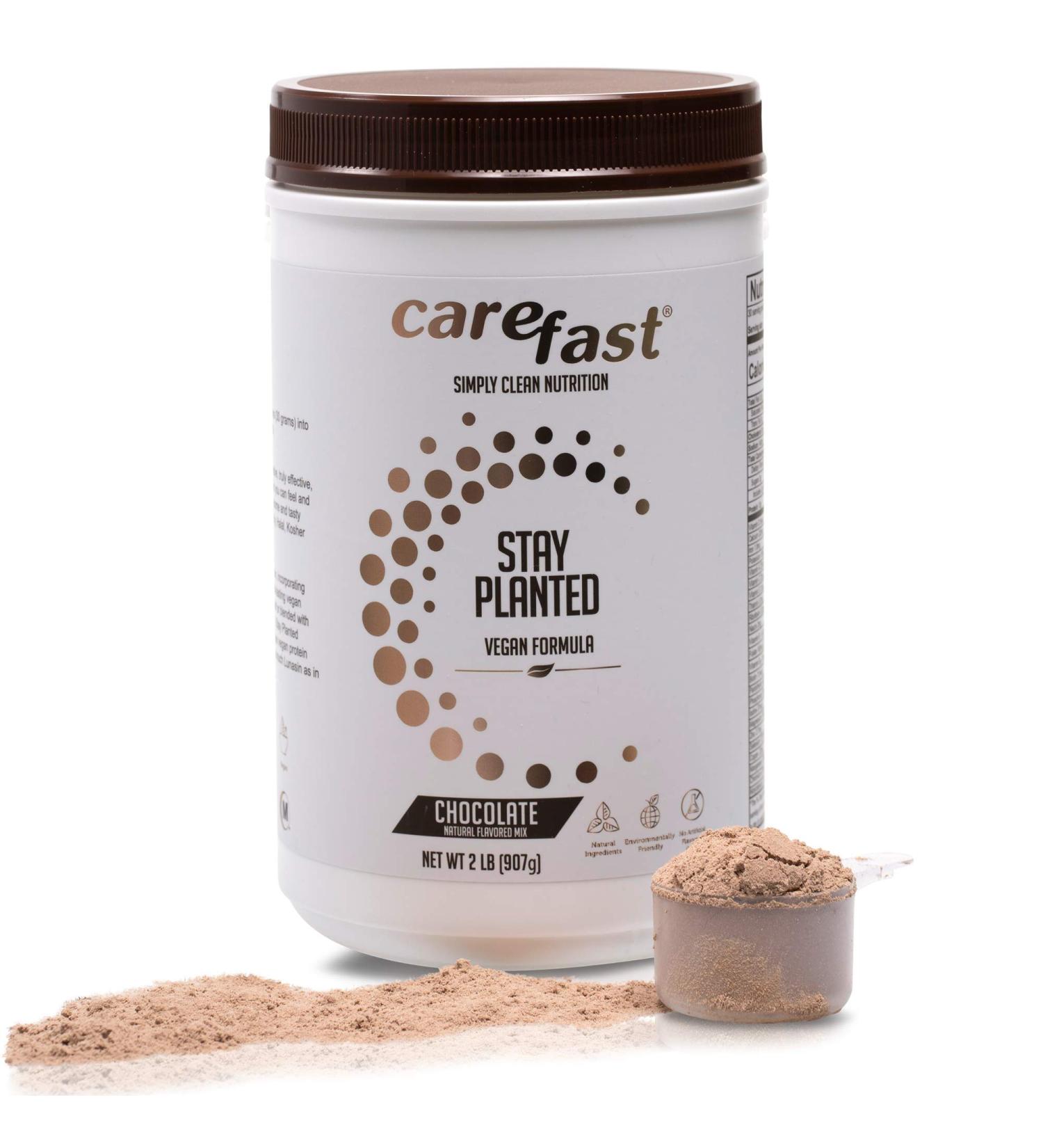 Carefast Stay Planted Chocolate Flavored Plant-Based Non-GMO Soy Protein Powder - 2lb Tub | 13g Protein | Low Carb Vegan Shakes & Smoothies - Buy Online on GoSupps.com
