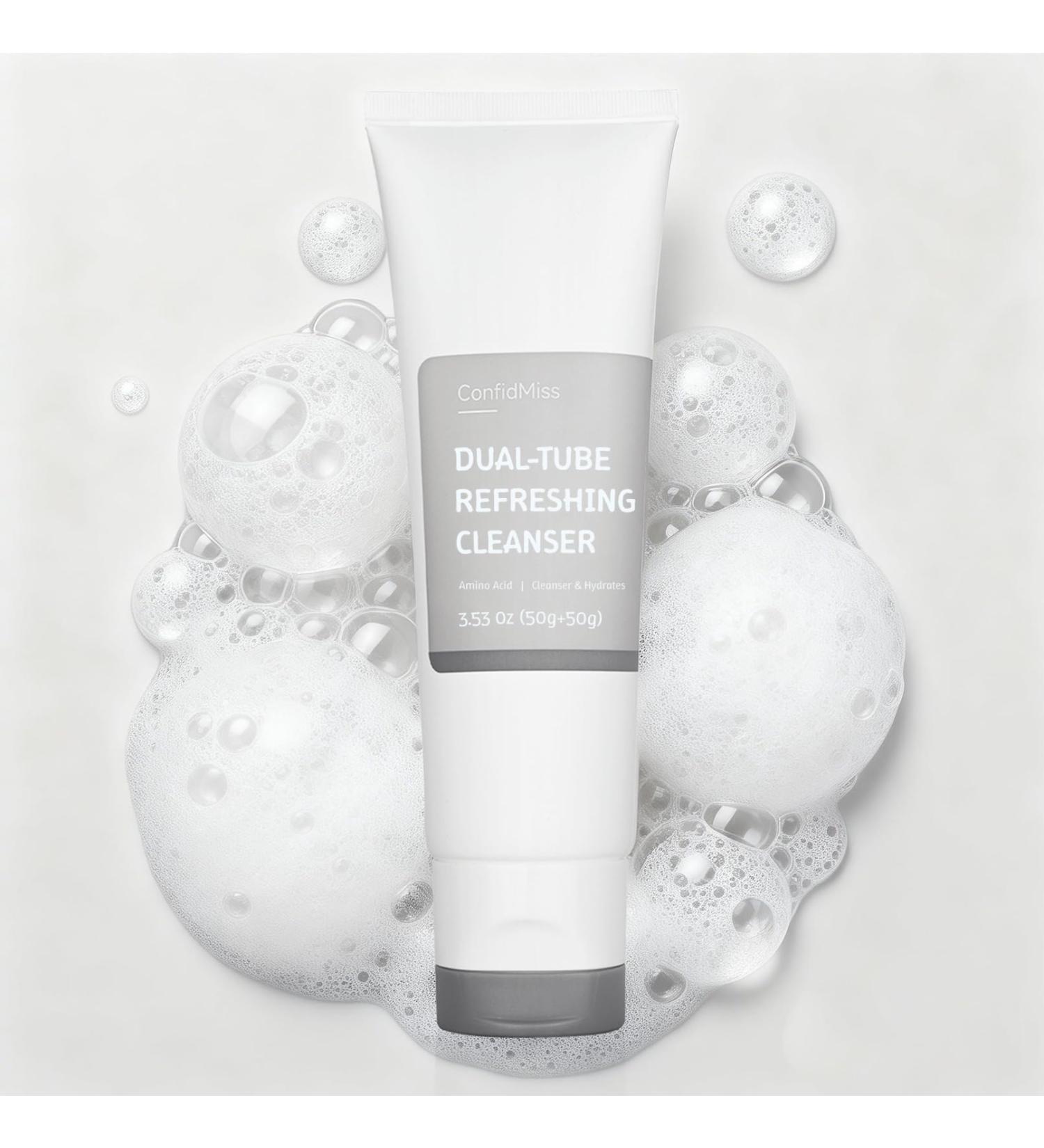 ConfidMiss Dual-Tube Refreshing Facial Cleanser, with Double Micro-Fine White Clay Centella Asiatica Pore Cleaning Blackhead Sunscreen Remover Daily Face Amino Acid Cleanser For Oily Skin 1PC - Buy Online on GoSupps.com