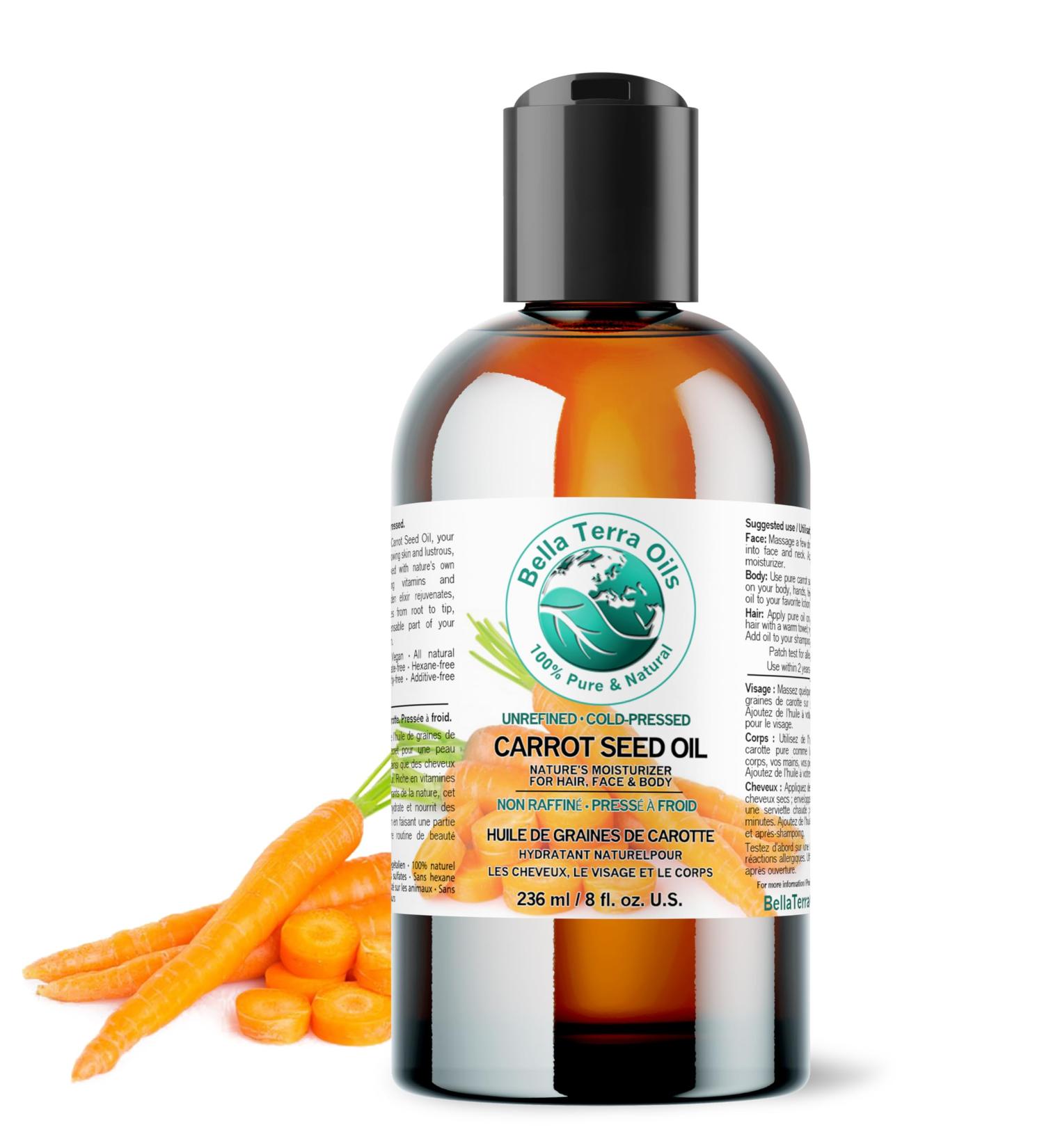 Pure Carrot Seed Oil 236 ml Rich in Vitamins Rejuvenating Hydrating Perfect for Hair & Skin Bella Terra Oils  - Buy Online on GoSupps.com