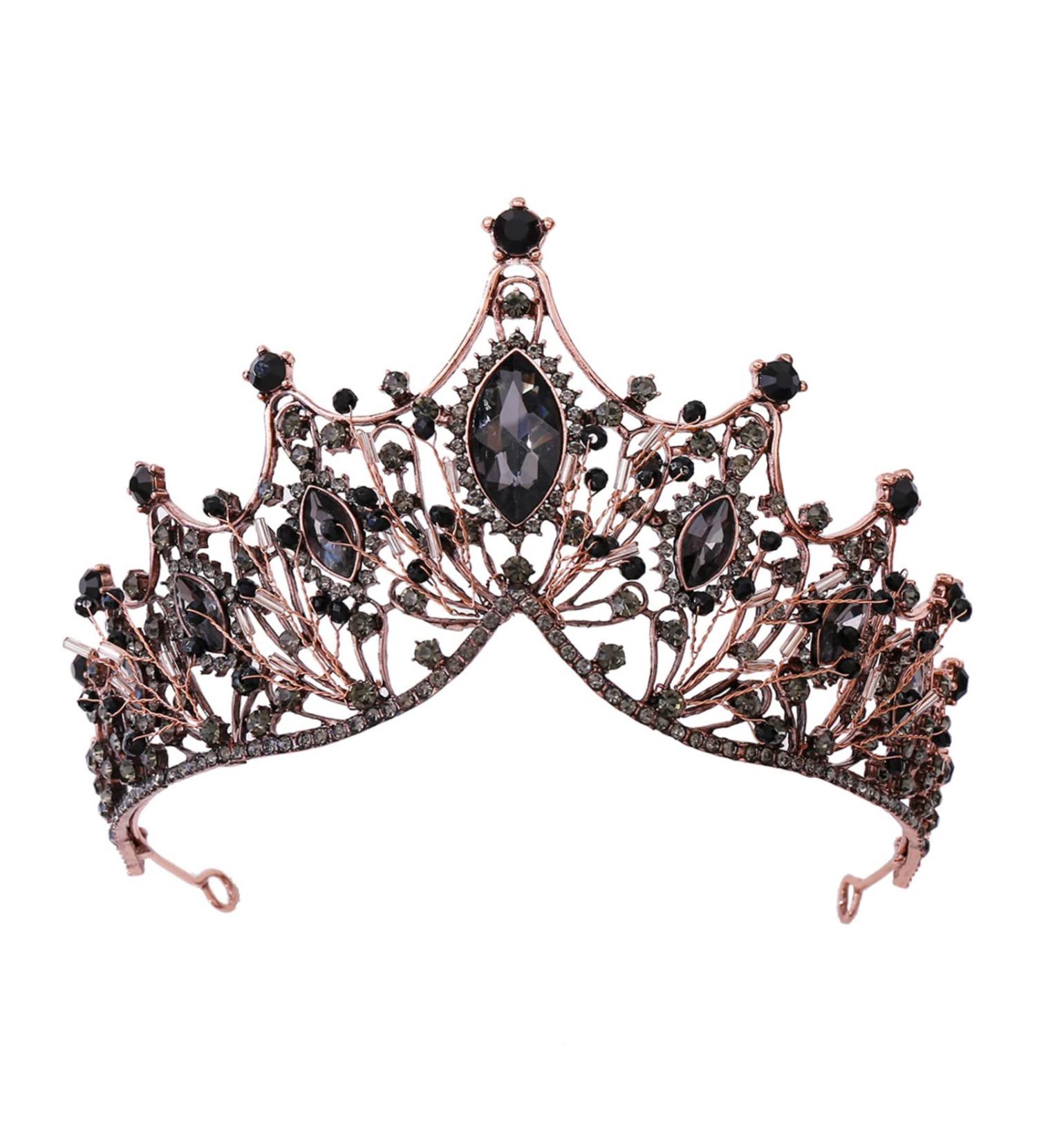SH Ancient Gold Queen Crown for Women - Handmade Rhinestone Wedding Tiara for Bride | Crystal Headband Tiara for Halloween Costume and Birthday Accessories - Buy Online on GoSupps.com