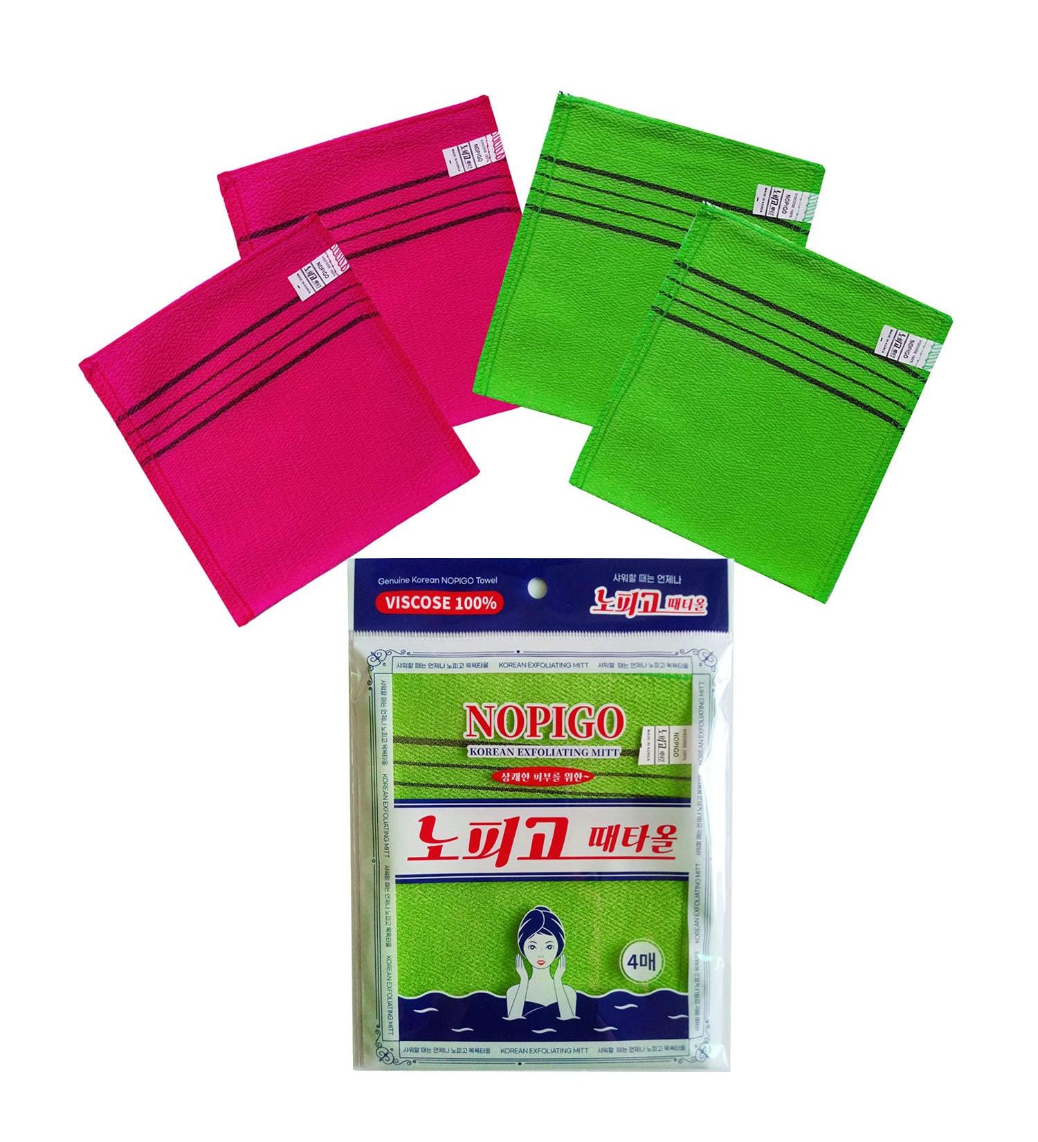 Korean Exfoliating Washcloth for Bath - Asian Body Scrub Mitt (2green 2red) | NOPIGO - Buy Online on GoSupps.com
