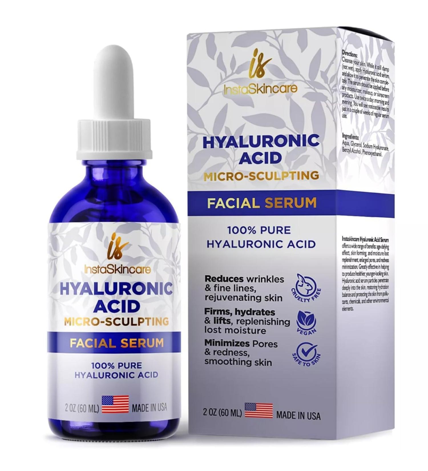 Hyaluronic Acid Anti-Aging Face Serum | Deeply Moisturizing Natural Skin Serum | Smooths Wrinkles Hydrates Dry Skin Restores Youthful Glow | 2oz