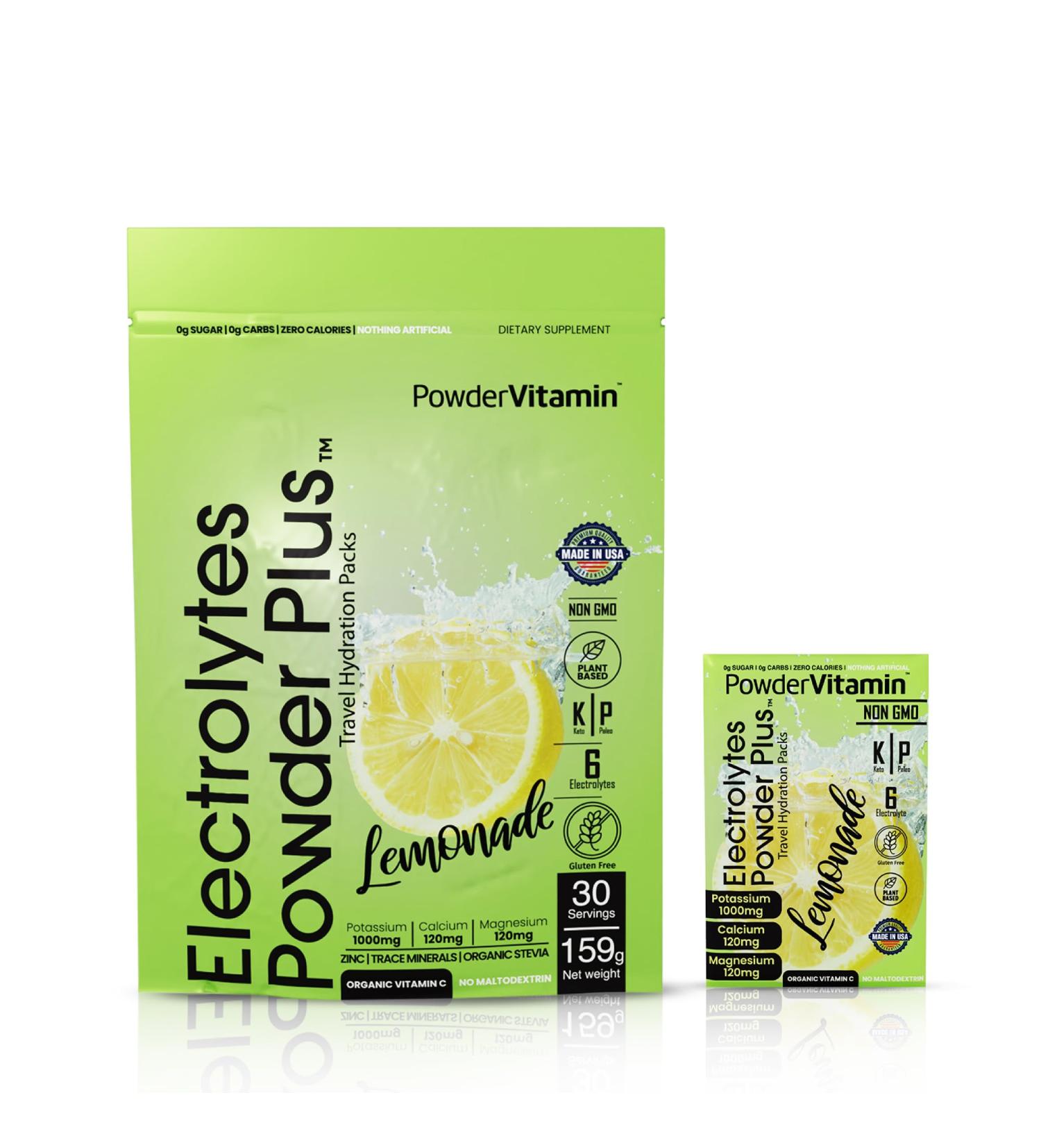 PowderVitamin Electrolytes Powder Plus Keto Lemonade Zero Sugar 1000mg Potassium 120mg Calcium 120mg Magnesium Non-GMO Zero Calories 30 Hydration Packets Lemonade 7.5 Ounce (Pack of 1) - Buy Online on GoSupps.com