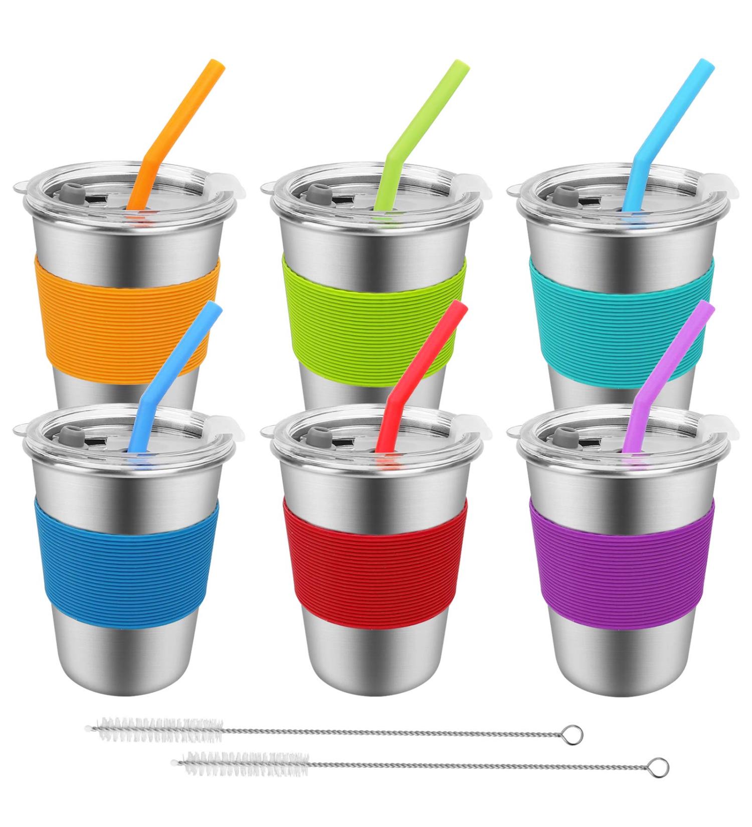 6 Pack 12oz Stainless Steel Spill Proof Kids Cups with Straws and Lids - BPA-Free, Unbreakable Toddler Tumbler for Water, Smoothies - Reusable Metal Sippy Mug for Child and Adult - Buy Online on GoSupps.com