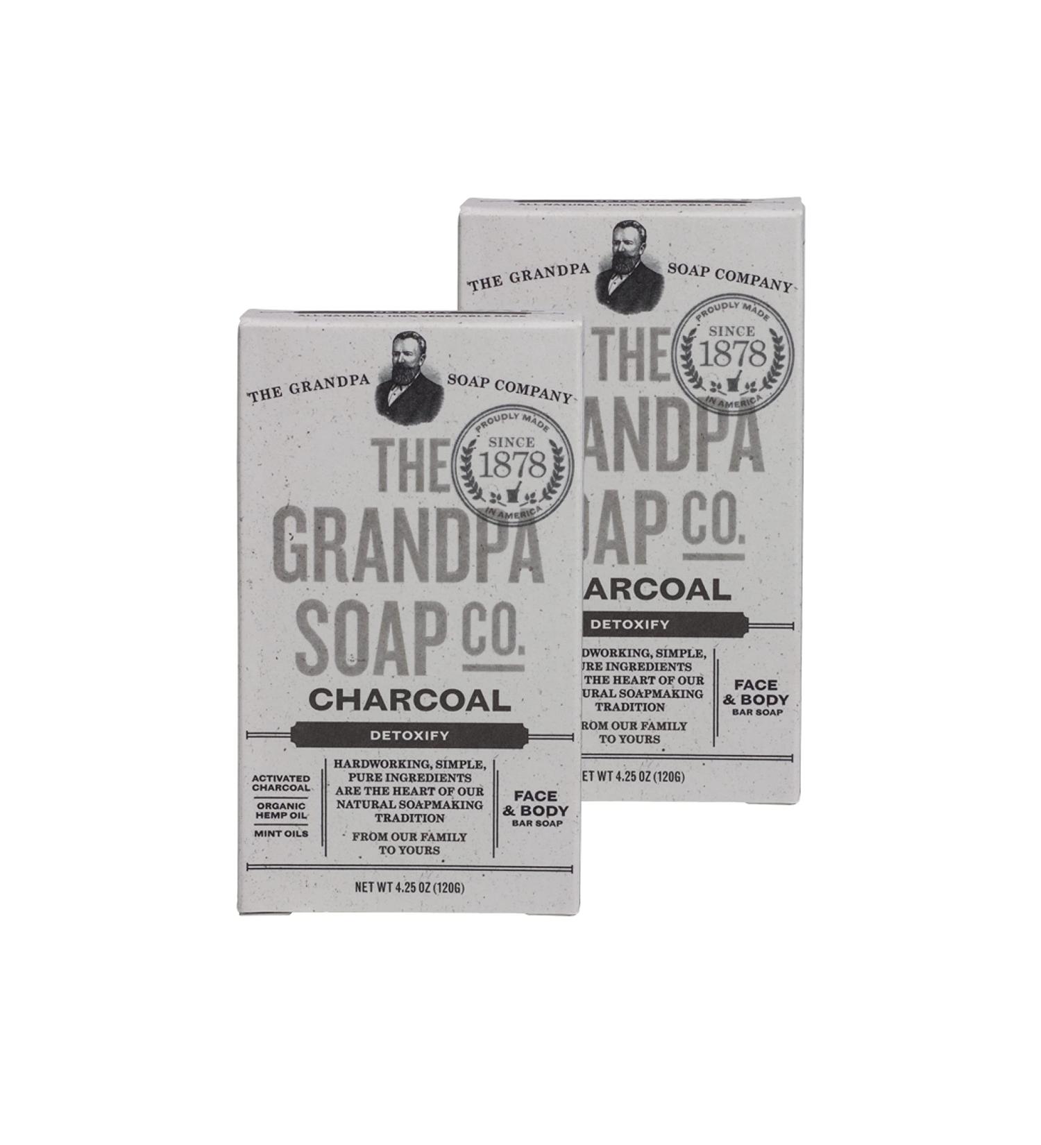 The Grandpa Soap Company Charcoal Bar Soap with Hemp Oil and Mint Oils - 2 Pack | Vegan Face & Body Soap for Men & Women - 4.25 oz - Buy Online on GoSupps.com