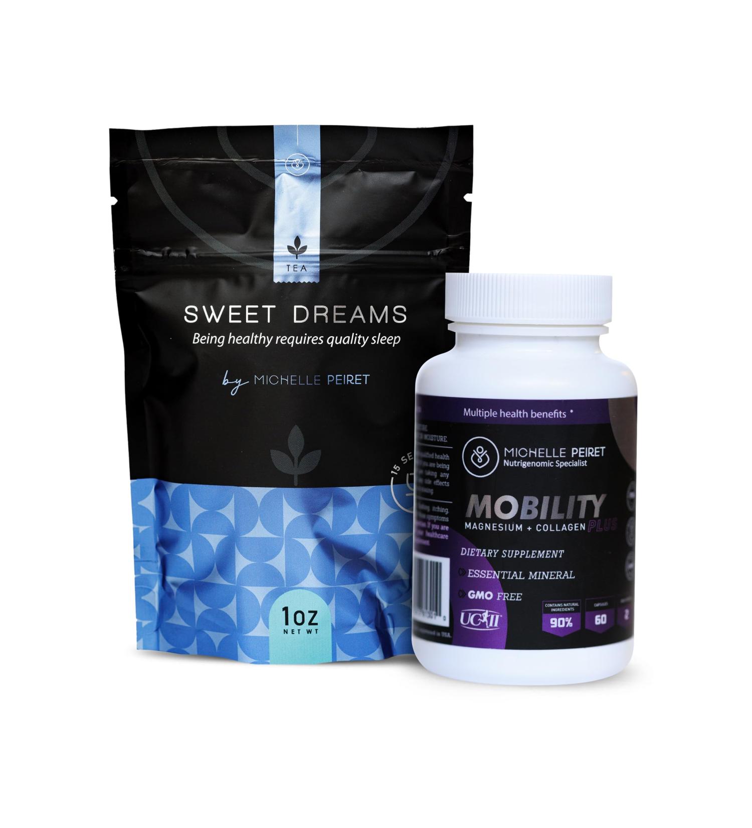 Michelle Peiret Wellness Bundle with Valerian Root Sweet Dreams Tea & Mobility Magnesium with Collagen Powder Capsules Natural Ingredients 60 Servings - Buy Online on GoSupps.com