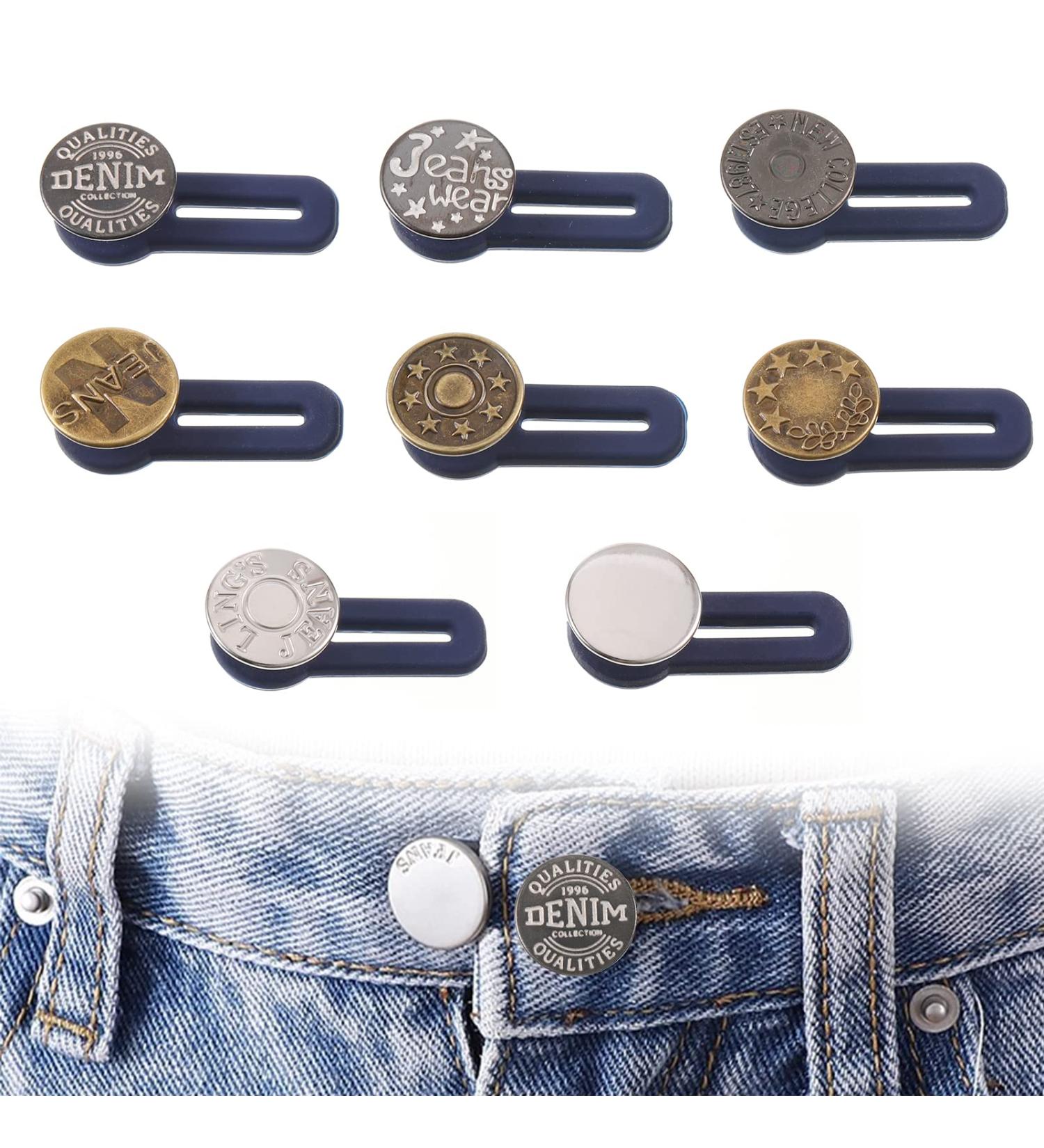 8 Pcs Button Waist Extender Set for Jeans, Trousers, Pants, Shirts | Adjustable Elastic Collar Extenders, Stainless Steel | Silver + Bronze - Add 1.4 inch - Buy Online on GoSupps.com