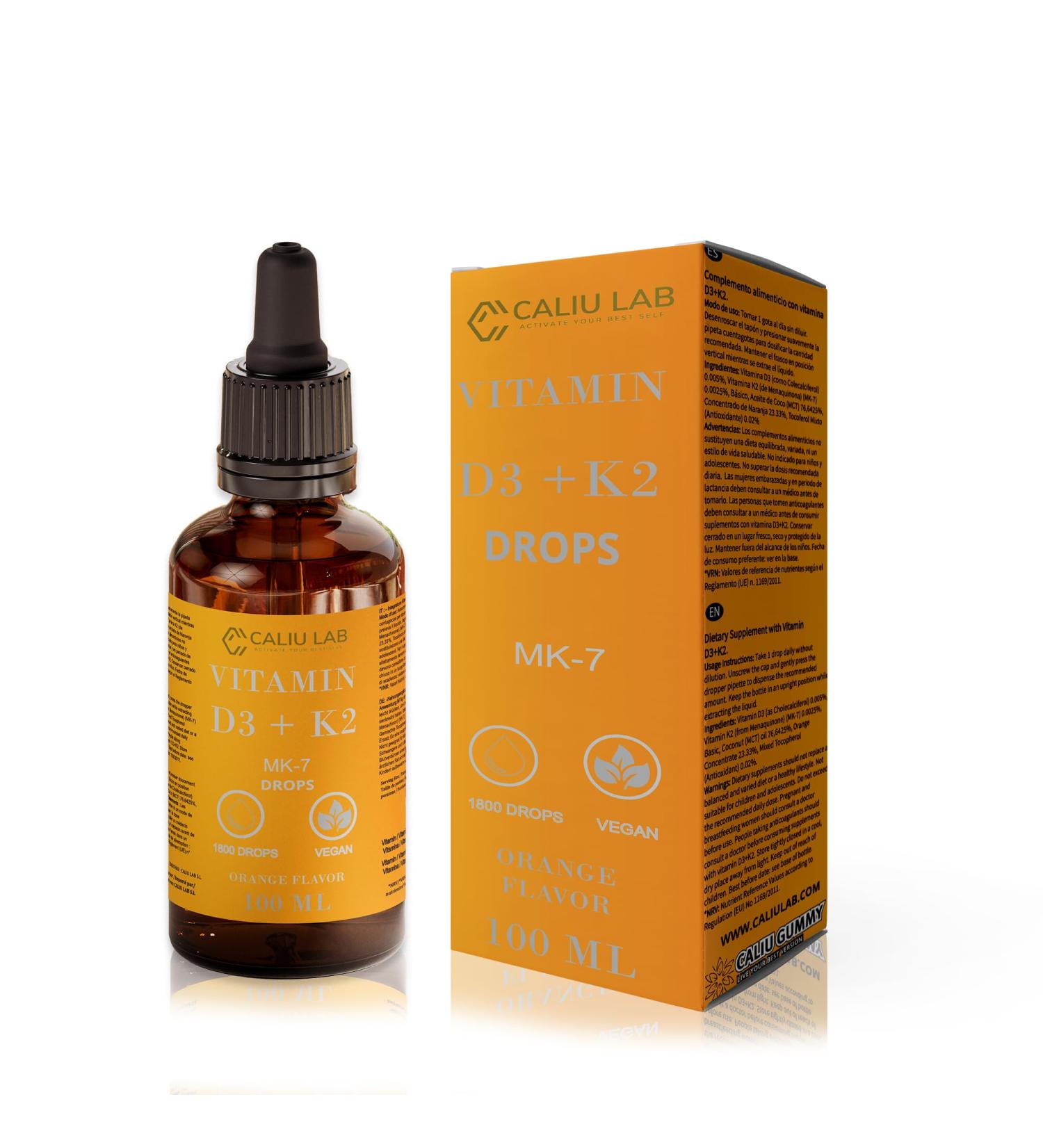 Gouttes de Vitamine D3 + K2 | 100 ml | 50 g (2000 UI) D3 + 25 g K2 (MK-7) par Goutte | Huile MCT | Formule V g tarienne | Soutien des os et du syst me immunitaire - Buy Online on GoSupps.com