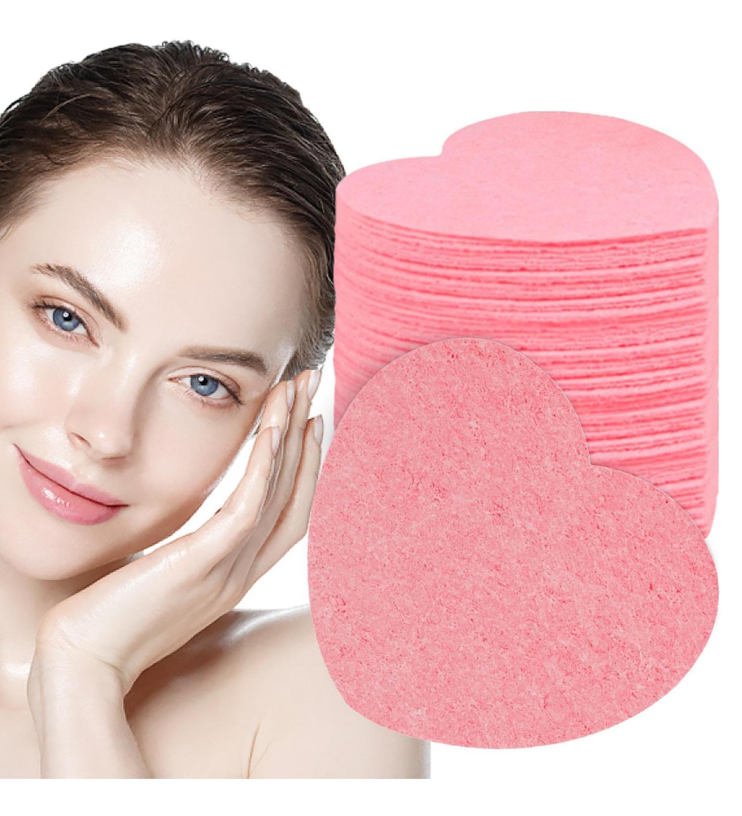 Facial Scrub Pads Heart Shape Compressed Sponges for Facial Cleansing - Cellulose Facial Sponges for Facial Washing Pore Cleaning Scrubber Bathing Household Pink - Buy Online on GoSupps.com
