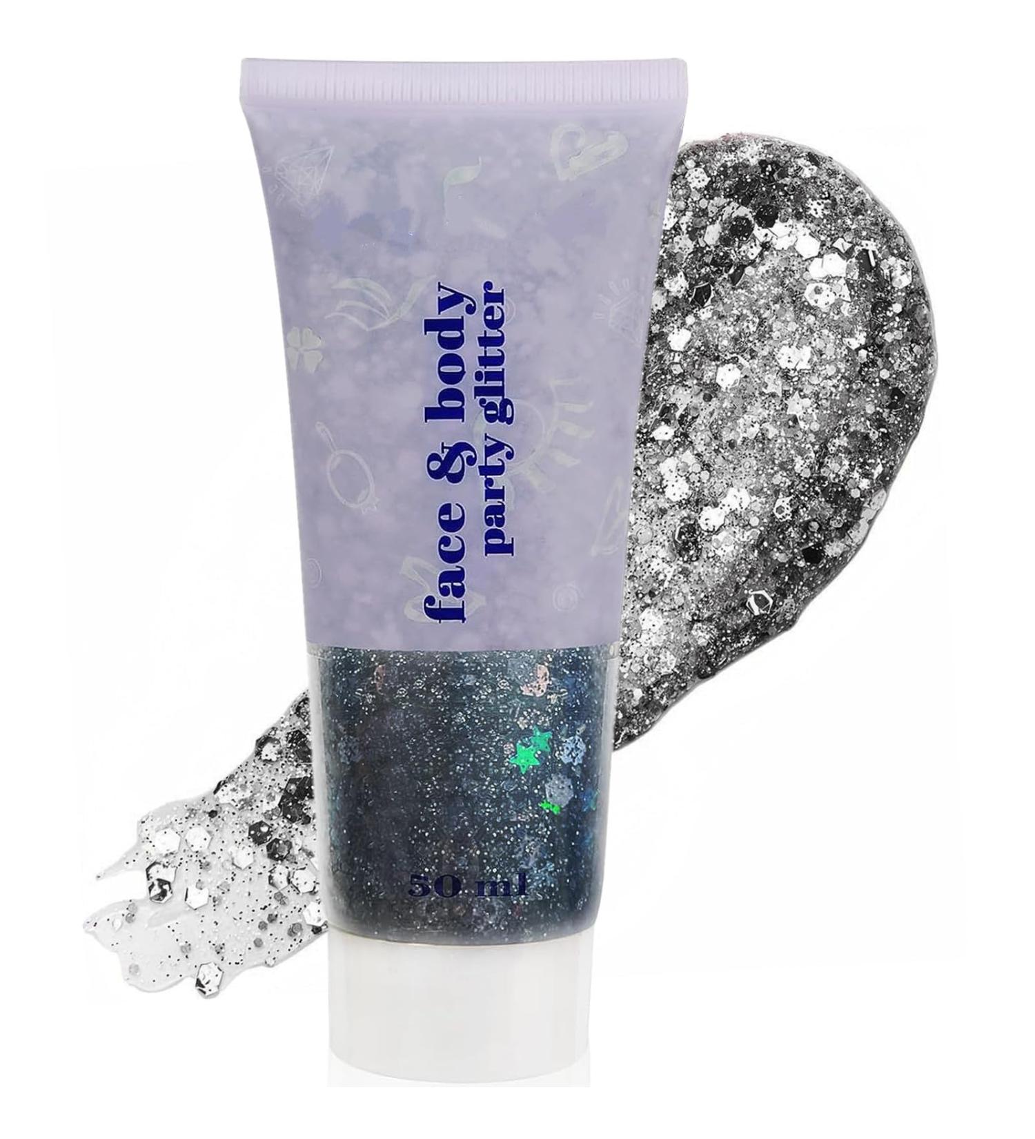 Mysense Black Body Glitter Face Glitter Gel Holographic Chunky Glitter Sequins for DIY/Hair/Nails Music Festival Rave Accessories Silver Chunky Fine Glitter Sequin Makeup 50g - Buy Online on GoSupps.com