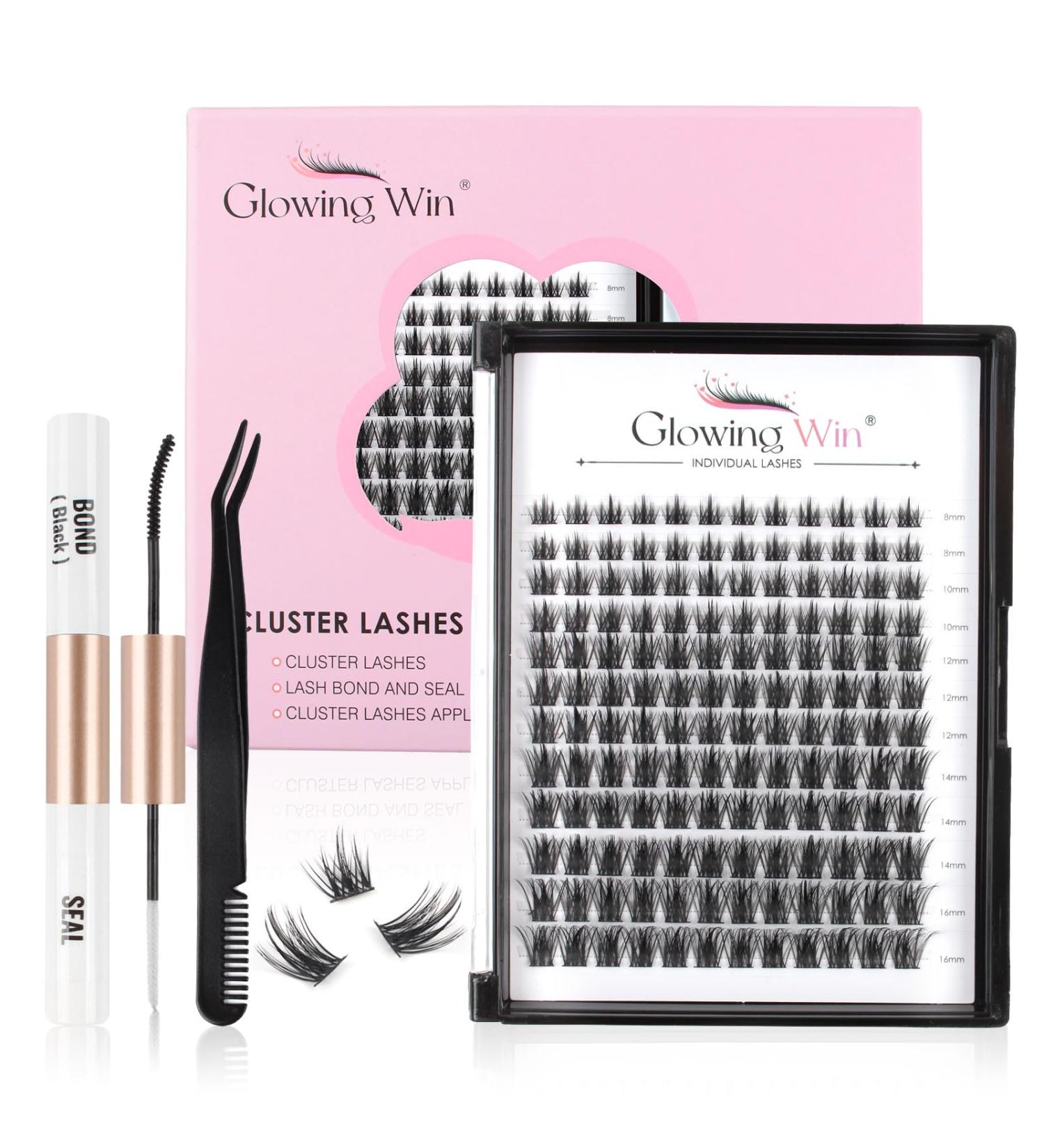 Glowing Win 144 PCS Eyelash Extensions Set - DIY Cluster Lashes with Bond & Seal Tweezers - 8-16mm Natural False Eyelashes - Buy Online on GoSupps.com