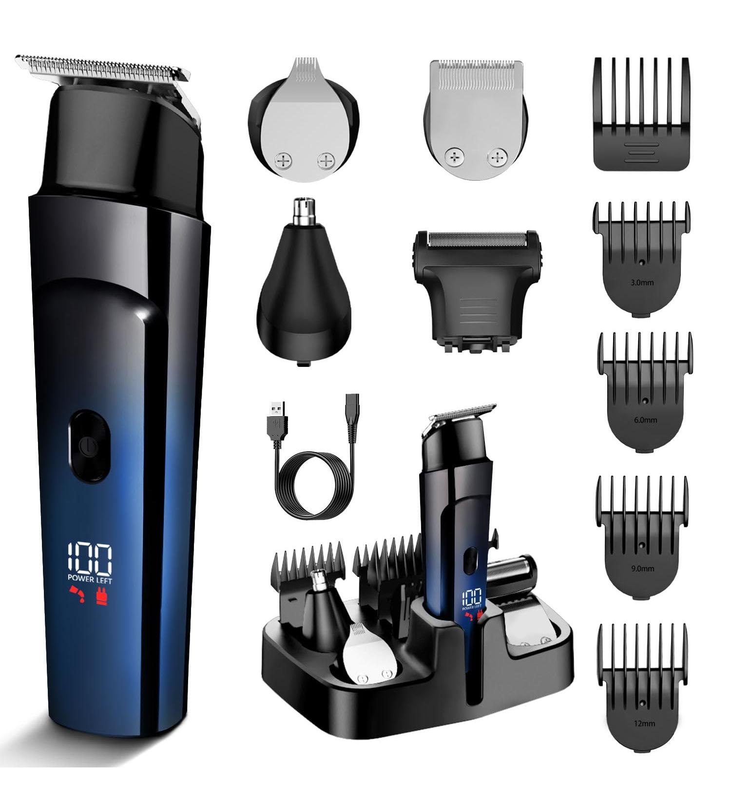 Beard Trimmer for Men - 5 in 1 Electric Grooming Kit with LED Display Waterproof Rechargeable Razor Mustache & Nose Hair Trimmer - Gradient Blue - Buy Online on GoSupps.com
