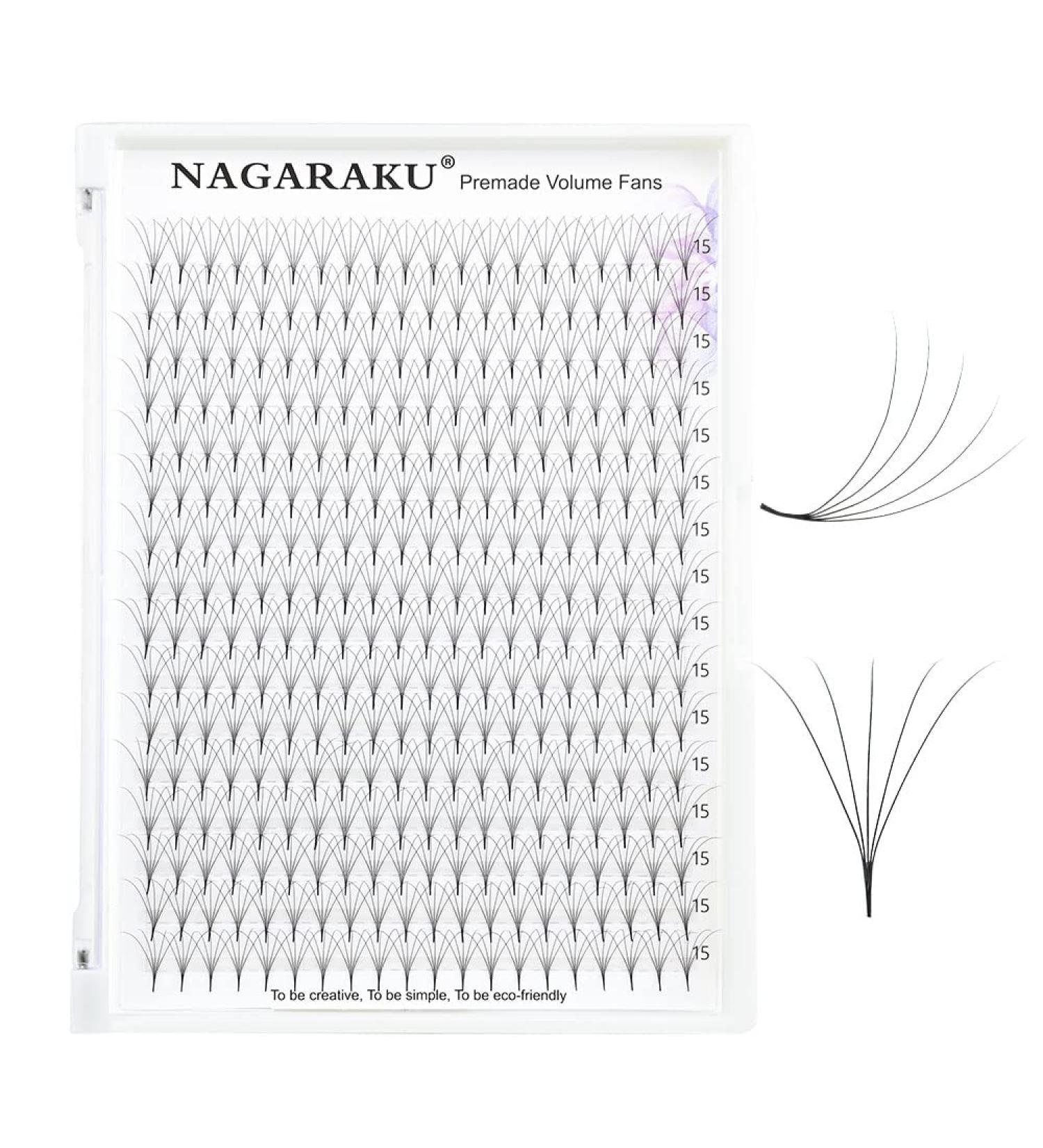 Nagaraku 5D Volume Eyelash Extensions - 320pcs Prefabricated Fans C Curl 0.07mm 15mm Length - Premium Artificial Eyelashes - Buy Online on GoSupps.com
