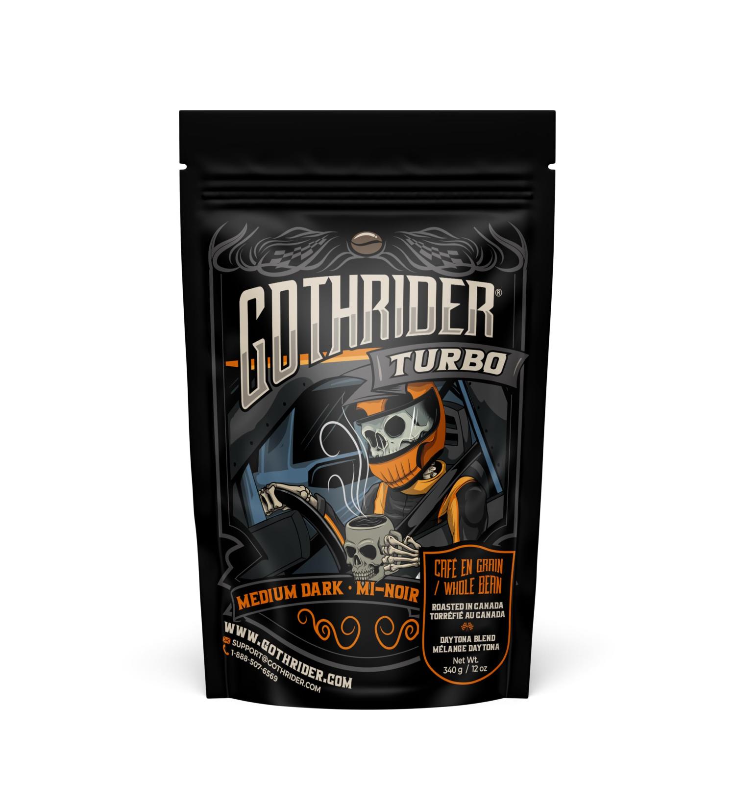 GothRider Turbo Whole Bean Coffee (12 oz) - Slow-Roasted Coffee Beans Italian Blend Medium Roast Whole Bean Coffee