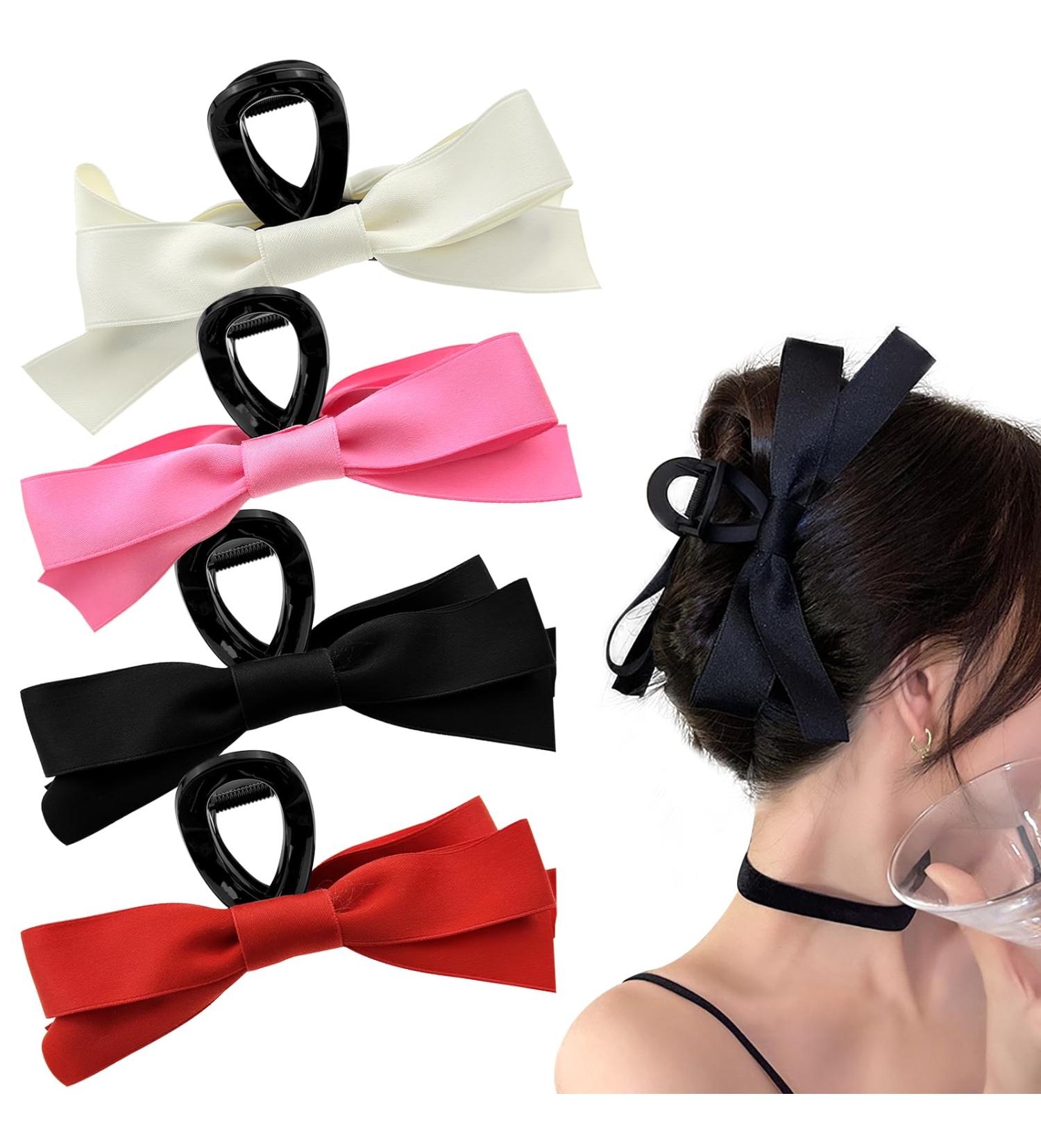 Set of 4 Big Bow Hair Claw Clips for Thick Hair - Non Slip Hair Bows for Women and Girls - Buy Online on GoSupps.com