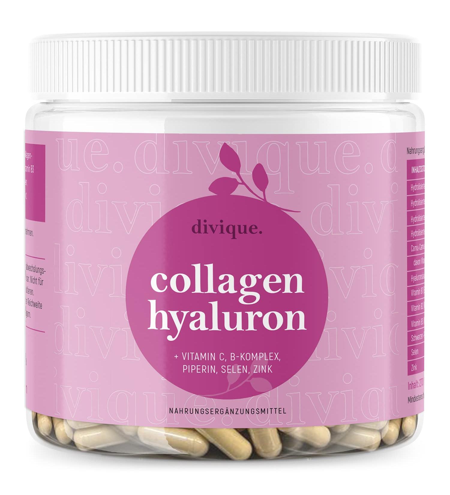 Divique Collagen and Hyaluronic Acid 270 Capsules - Multicollagen Type 1 2 3 5 10 - with Hyaluronic Acid Vitamin C Biotin and Selenium Zinc - Buy Online on GoSupps.com