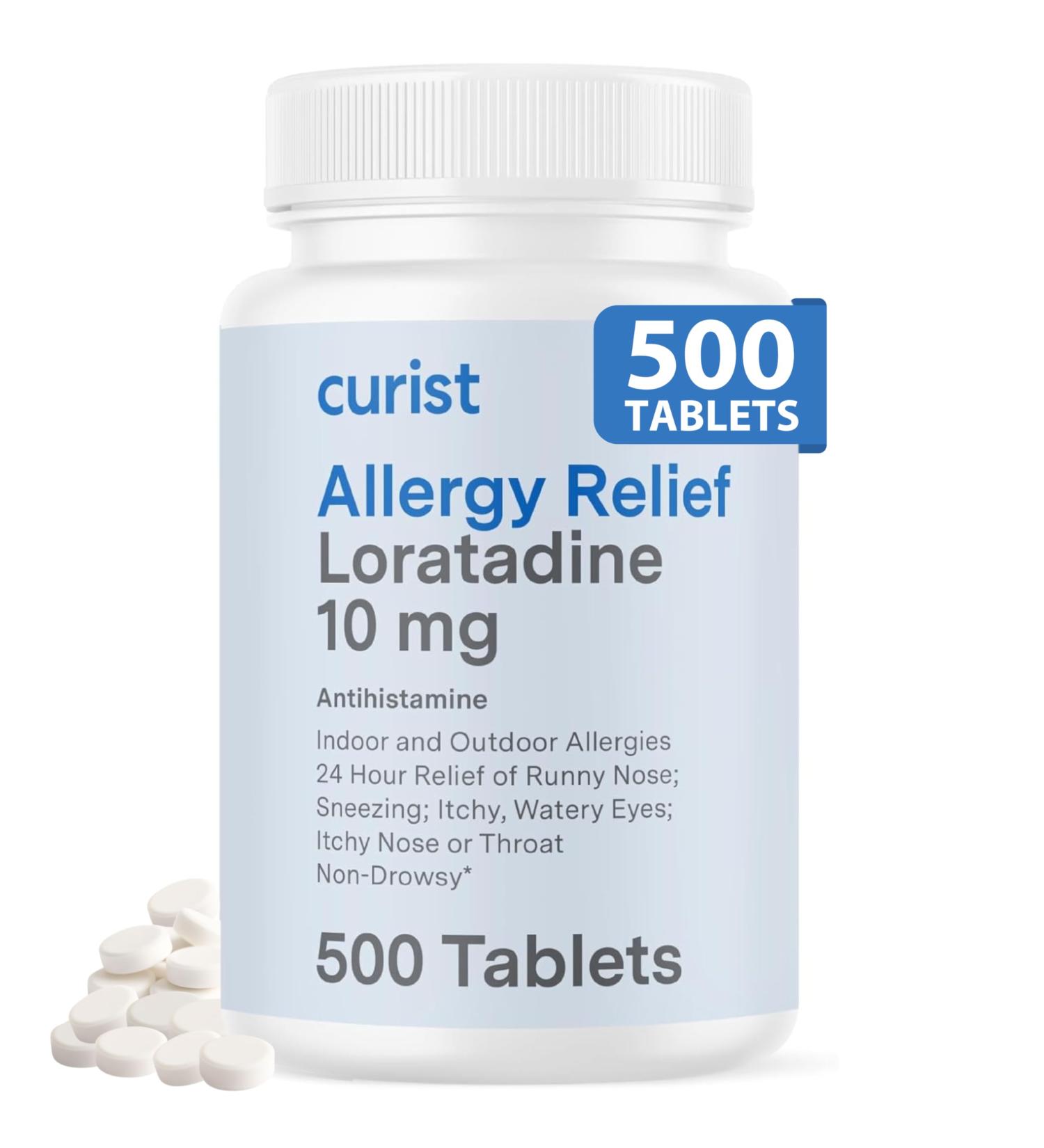 Curist Loratadine 10mg Bulk - 500 Count - All Day Non Drowsy Allergy Medicine - 24 Hour Antihistamine Tablets for Runny Nose Itchy Eyes & Sneezing - Indoor & Outdoor Allergy Medicine for Adults - Buy Online on GoSupps.com