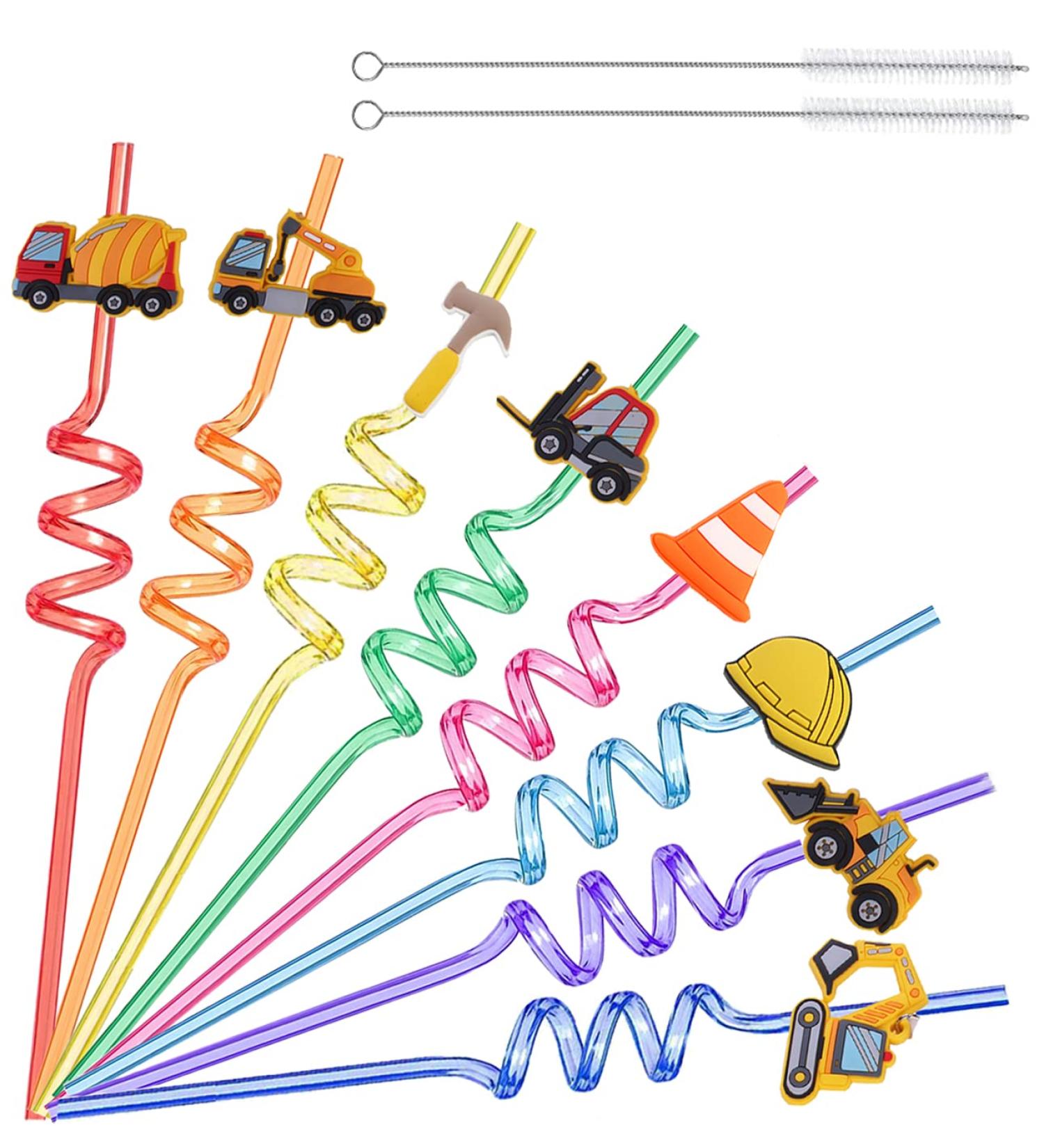 Reusable Construction Theme Birthday Party Straws Construction Theme Plastic Curly Drinking Straws Silly Straws for Kids Tractor Birthday Supplies Party Favors with 2 Pcs Cleaning Brushes(16 Pcs) Construction-2 - Buy Online on GoSupps.com