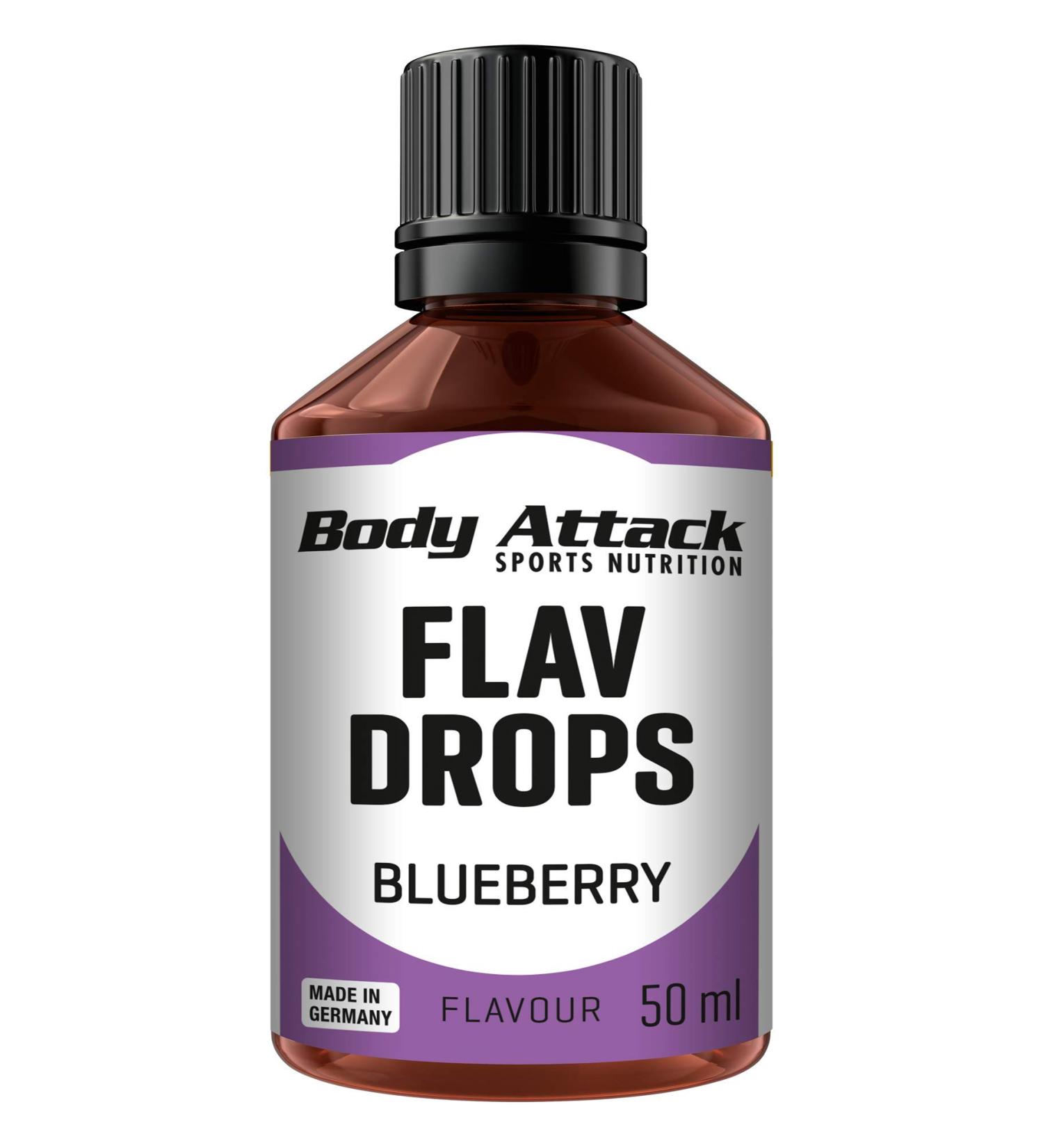 Body Attack Flav Drops - Blueberry 4x50ml | Sugar-Free Calorie-Free Vegan Aroma Drops | Quality Made in Germany - Buy Online on GoSupps.com