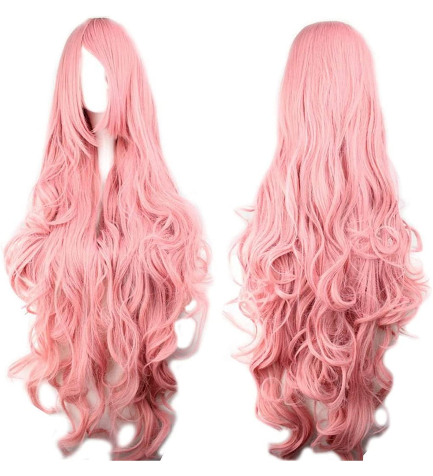 Sawekin Women's Pink Curly Wig - 40 Long Synthetic Wig for Anime Costume & Cosplay - E-Pink - Buy Online on GoSupps.com