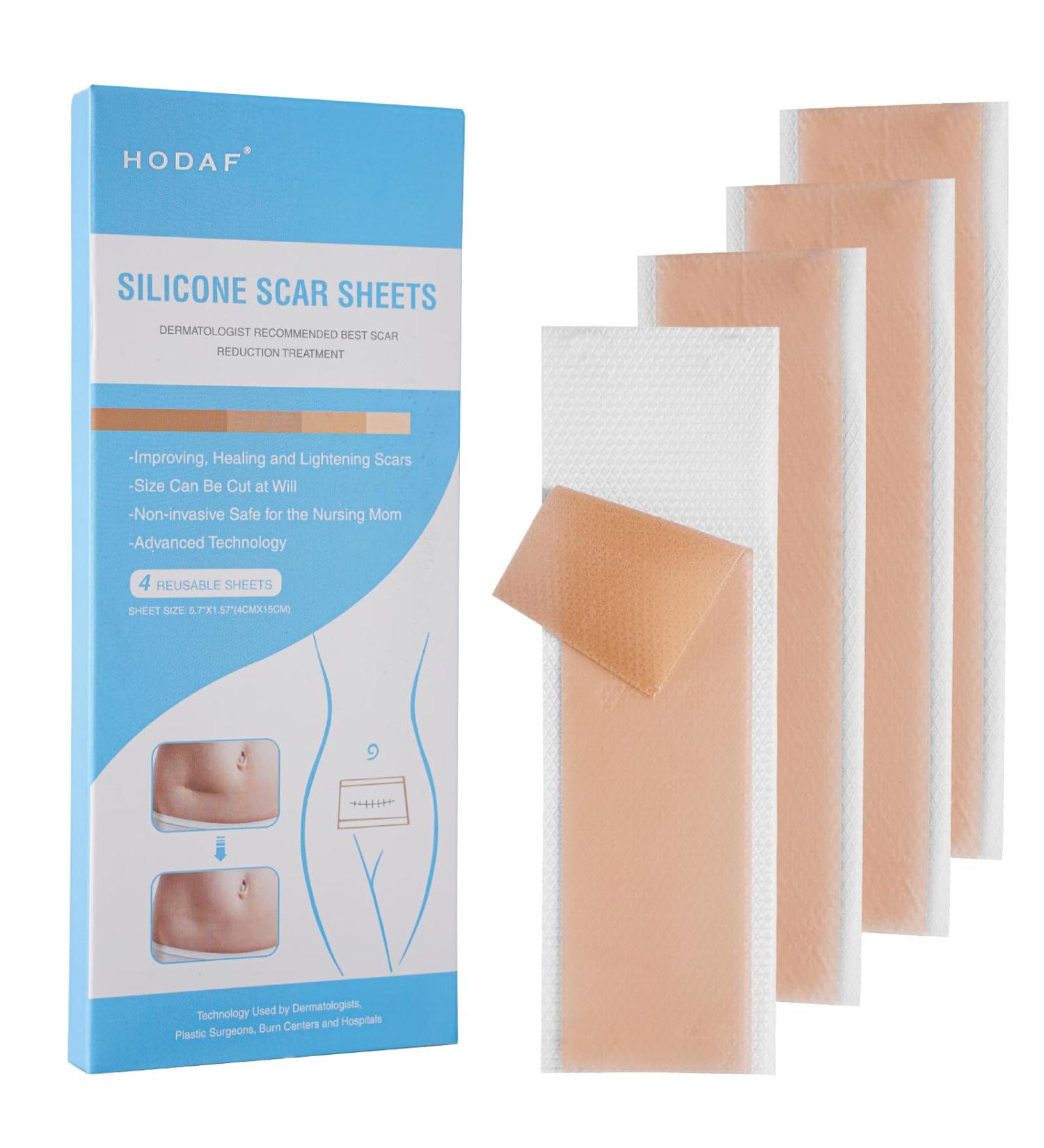Silicone Scar Sheets - Reusable Scar Removal Strips for Surgical Scars, Keloids, C-Section, Acne, Stretch Marks - Pack of 4 - Buy Online on GoSupps.com