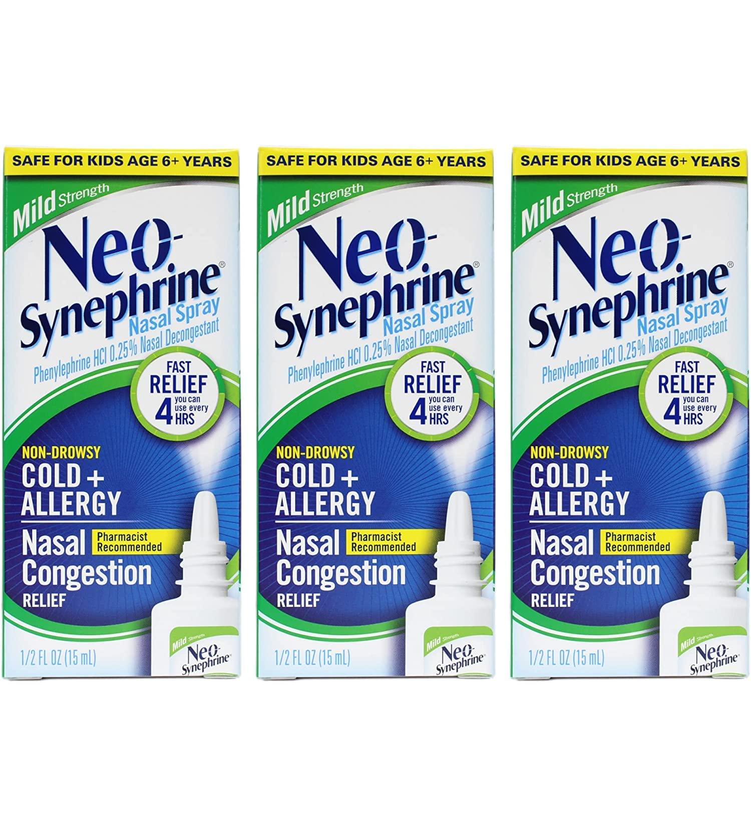 Neo-Synephrine Nasal Spray MILD Formula 0.5oz (Pack of 3) - Fast Nasal Decongestant - Buy Online on GoSupps.com
