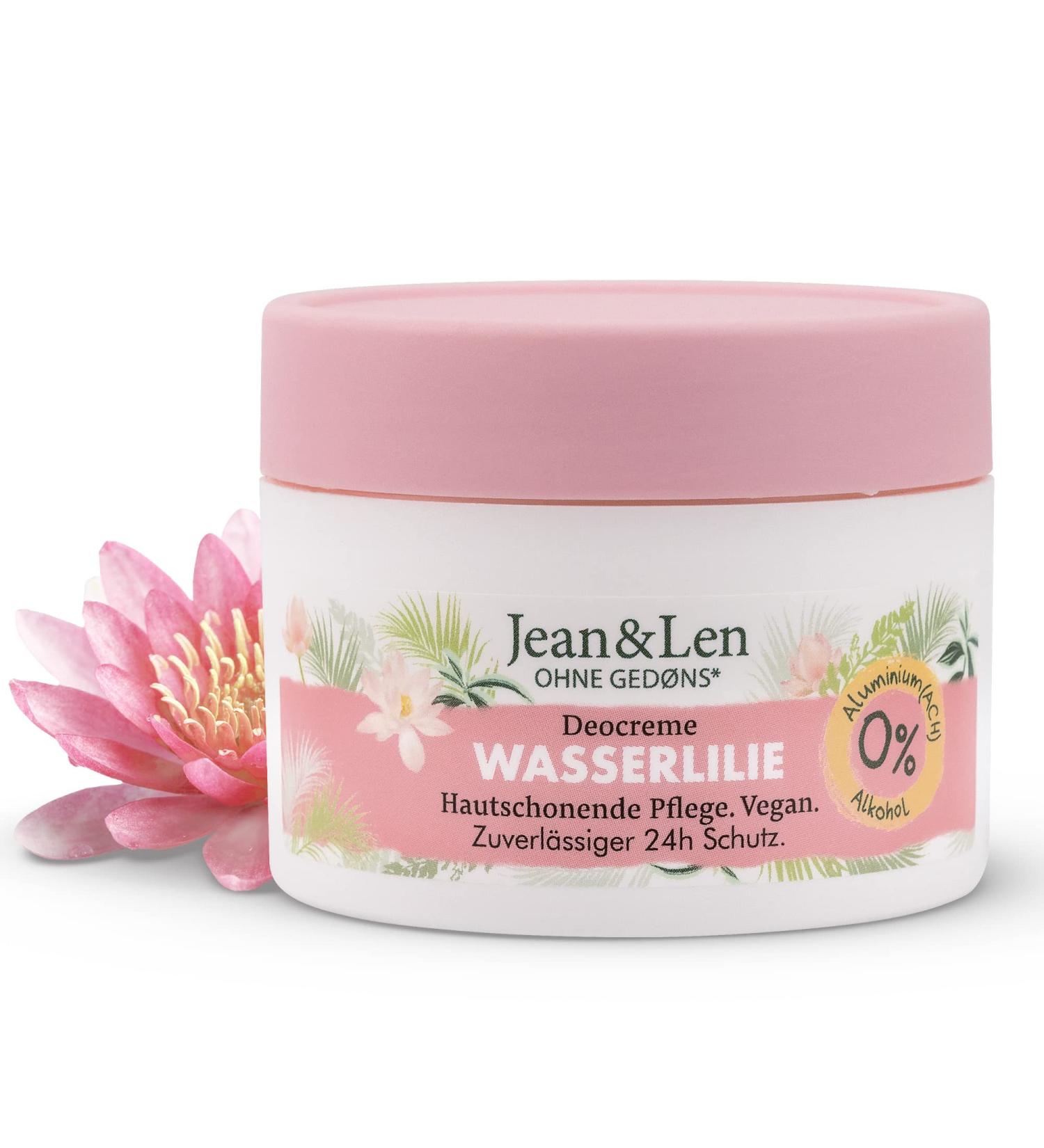 Jean & Len Water Lily Cream Deodorant Up to 24 Hours of Reliable Protection Travel-Friendly Size Easy to Carry Floral Scent Solid Aluminum and Alcohol Free Vegan 50 ml - Buy Online on GoSupps.com