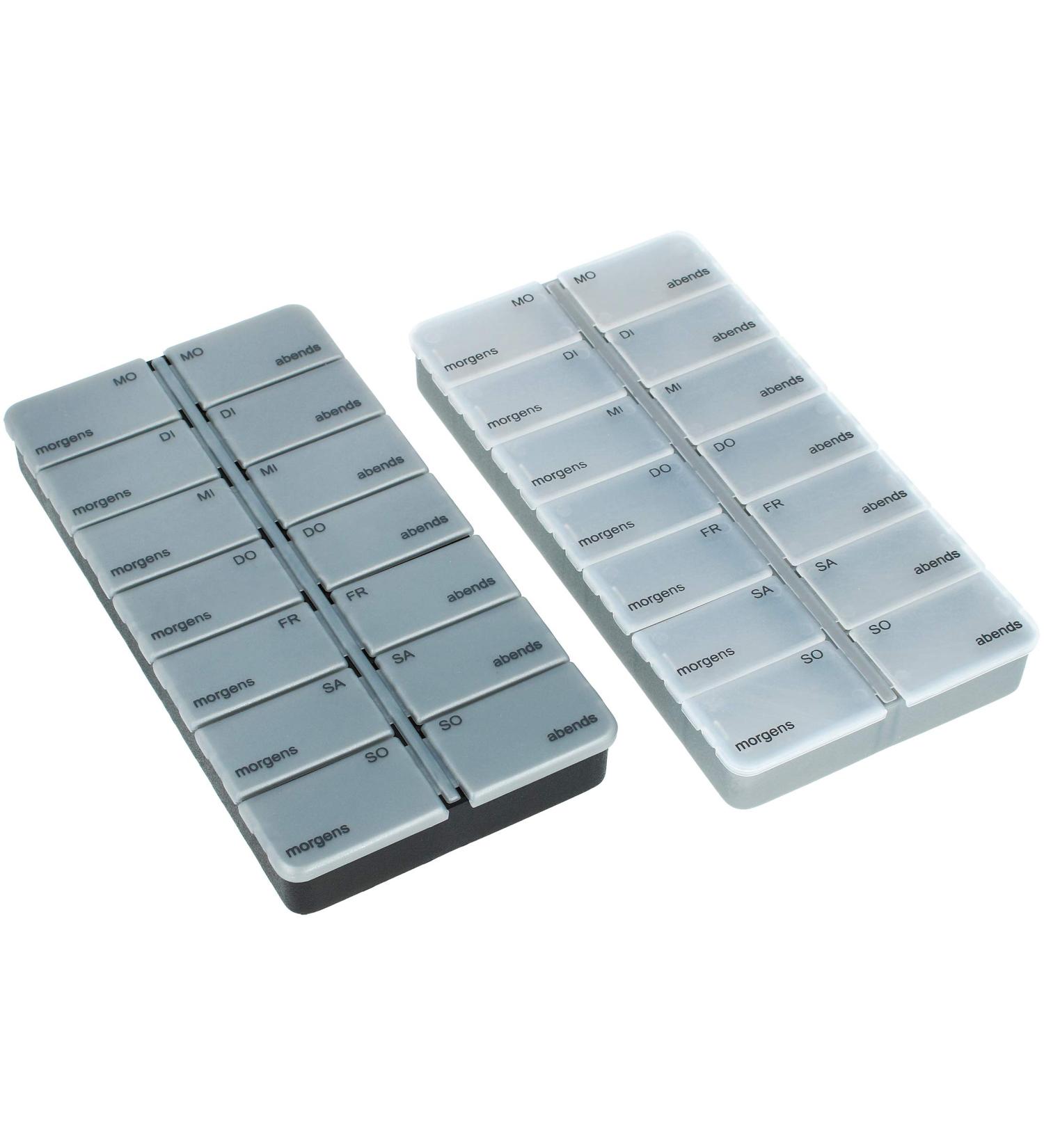 COM-FOUR 2x Drug Doser - Weekly Medication Organizer Box - Pill Box with 2 Compartments - 7-Day Tablet Storage - Black/Silver (Set of 2) - Buy Online on GoSupps.com