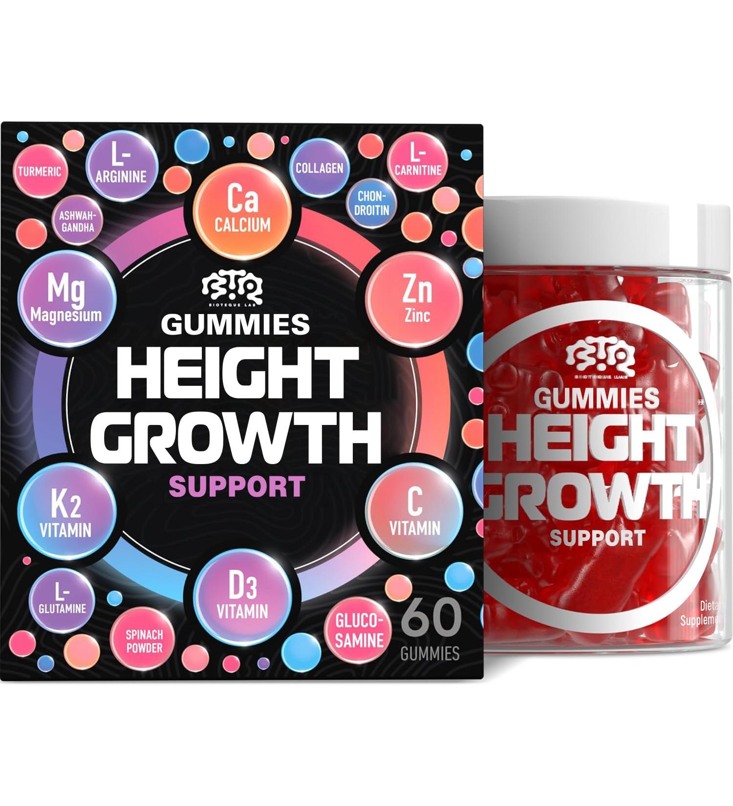 Height Growth Increase Gummies Vitamins Grow Tall Supplement Calcium Magnesium Zinc Ashwagandha Glucosamine Multivitamin for Teens Kids Adults 60 Count (Pack of 1) - Buy Online on GoSupps.com