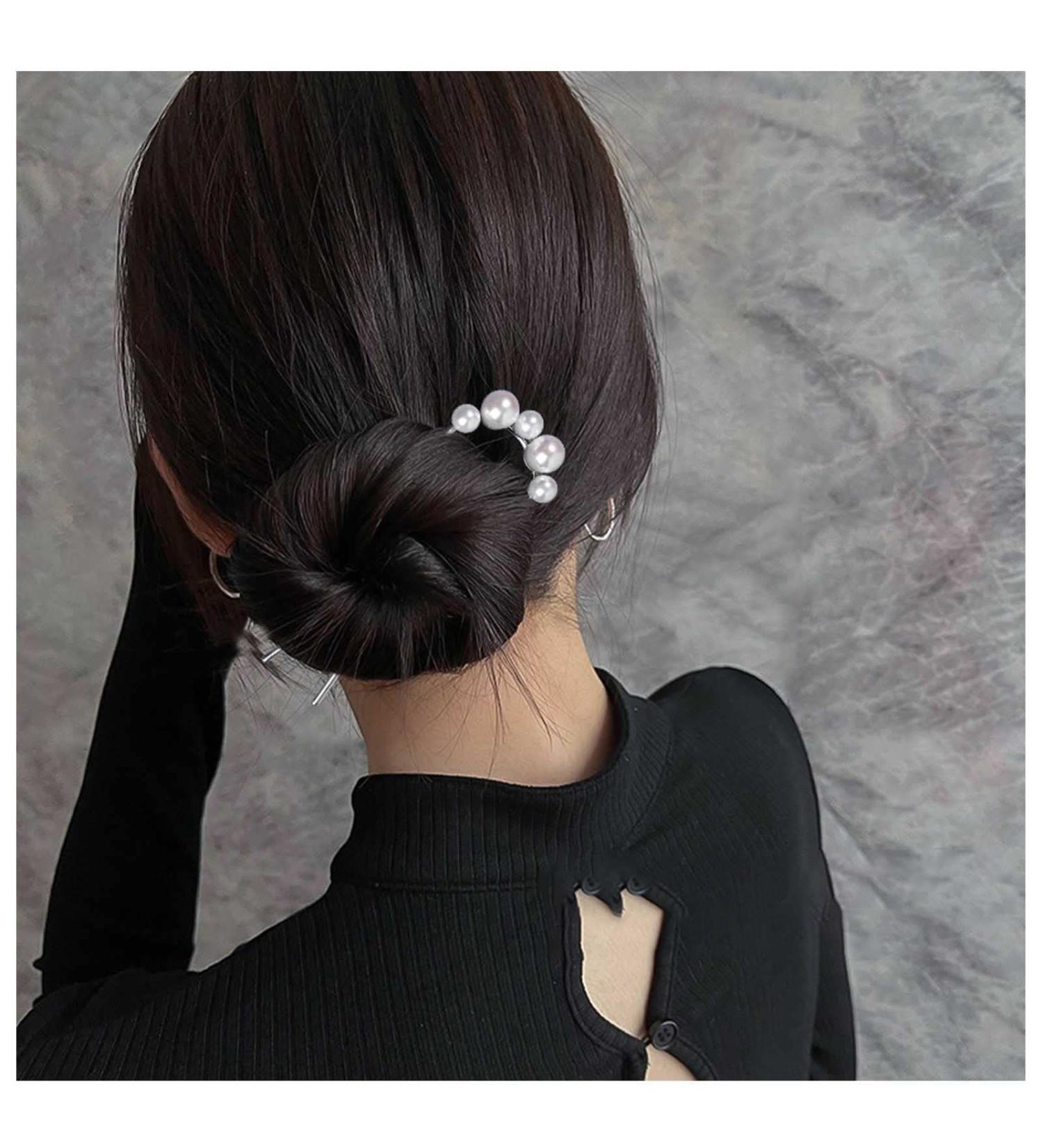 Iaceble Minimalist Pearl Hairpin - Silver U Shape Updo Stick for Women and Girls - Buy Online on GoSupps.com