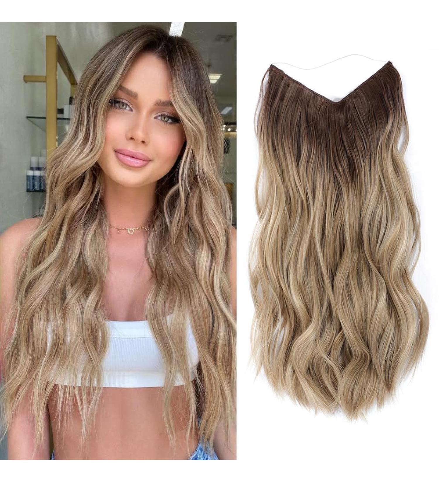 Ms Taj Halo Hair Extensions 20 inch Ombre Blonde Curly Hair Piece with Adjustable Invisible Wire - Long Halo Hair with Removable Clips for Women - Buy Online on GoSupps.com