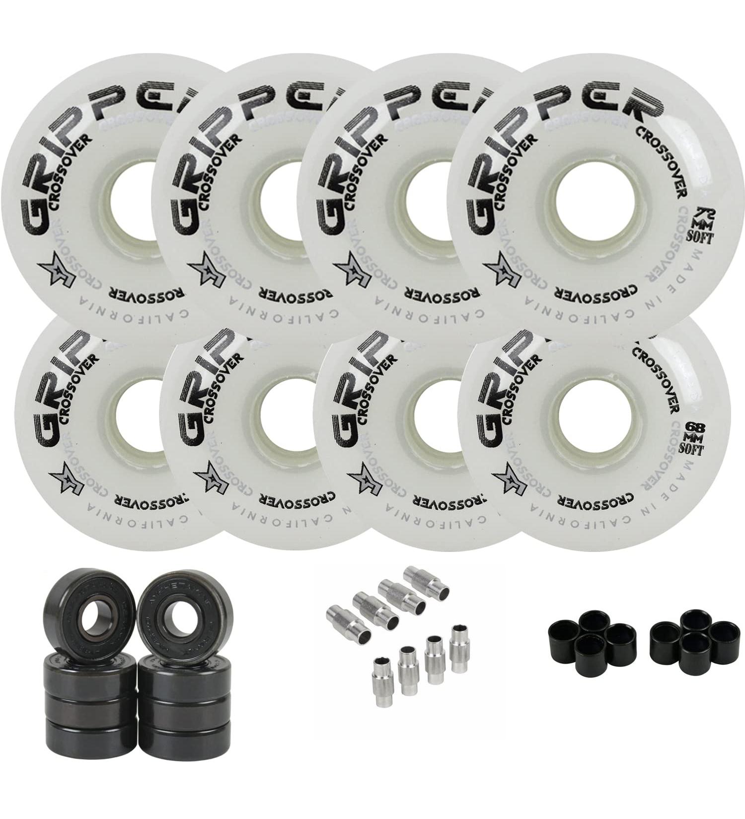 Labeda Gripper Roller Hockey Wheels, Hybrid Ceramic Bearings, Choose Color Size White 76A (Soft) 76mm / 80mm Hilo 8-Pack