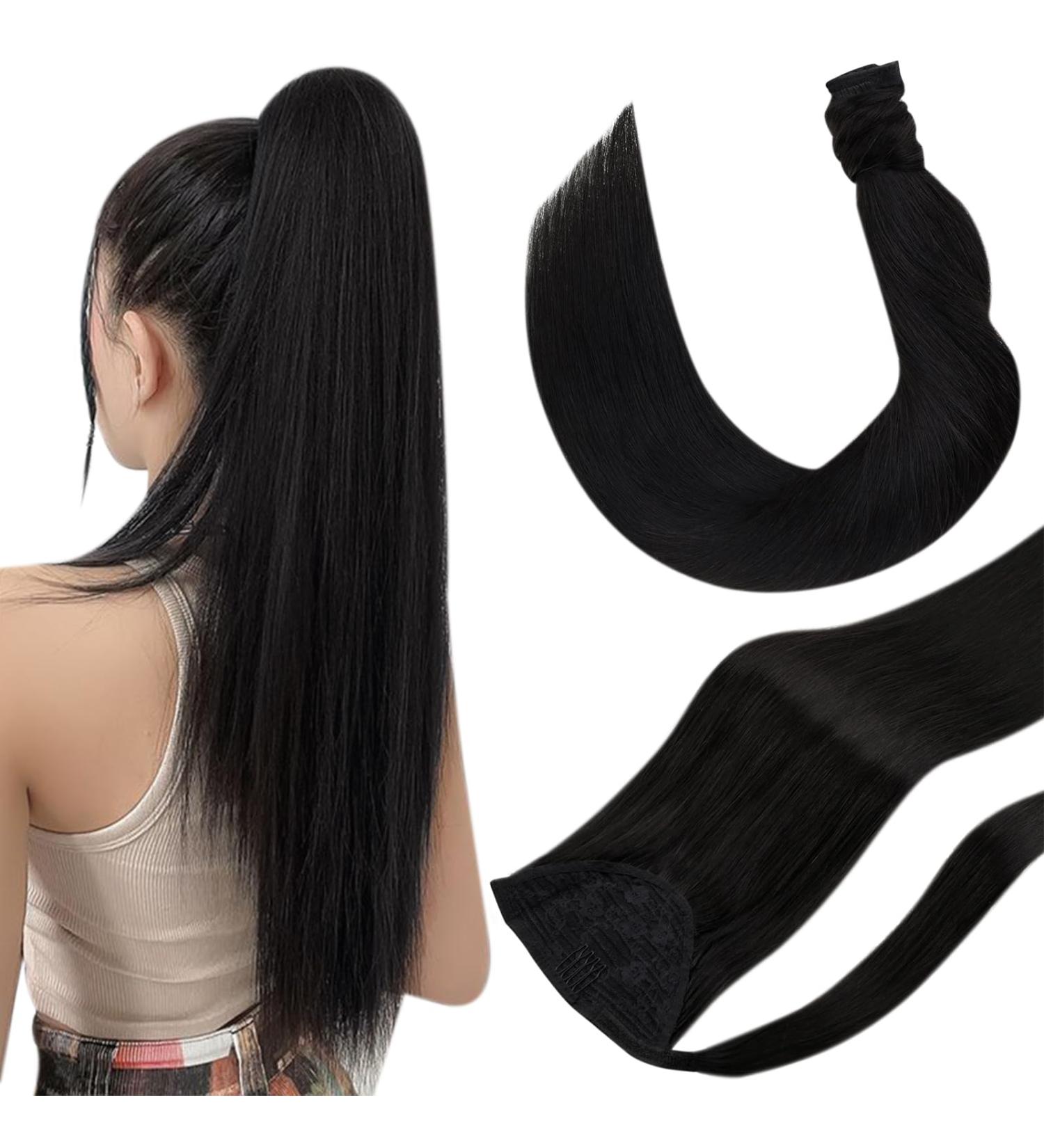Buy Hetto Real Hair Ponytail Extensions - Black Remy Hair Smooth 45 cm 80g - Perfect Braid Extensions - Buy Online on GoSupps.com