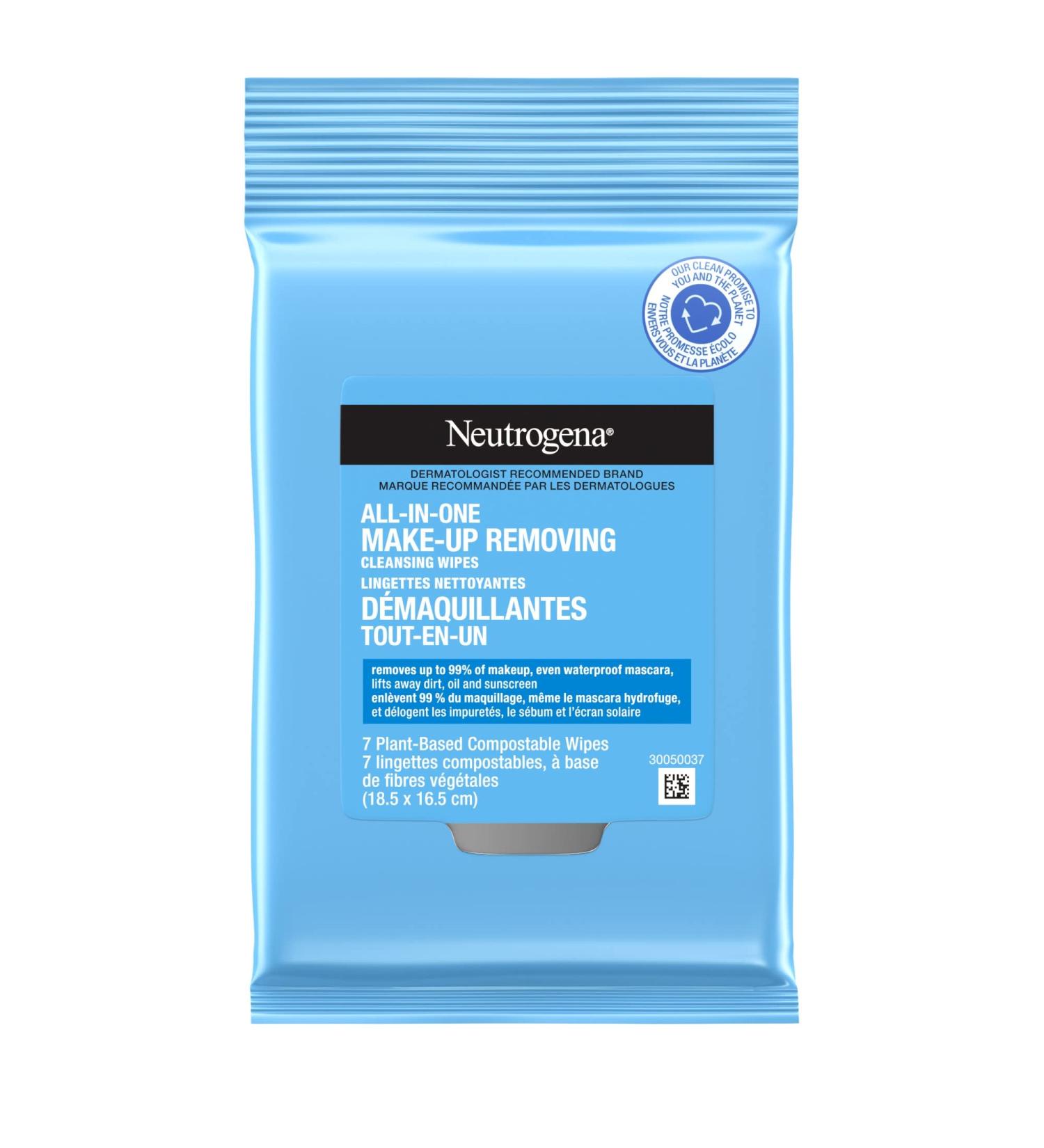 Neutrogena All-in-One Makeup Removing Cleansing Wipes Eye Makeup Remover Biodegradable Facial Wipes 7 Count Travel Pack - Buy Online on GoSupps.com