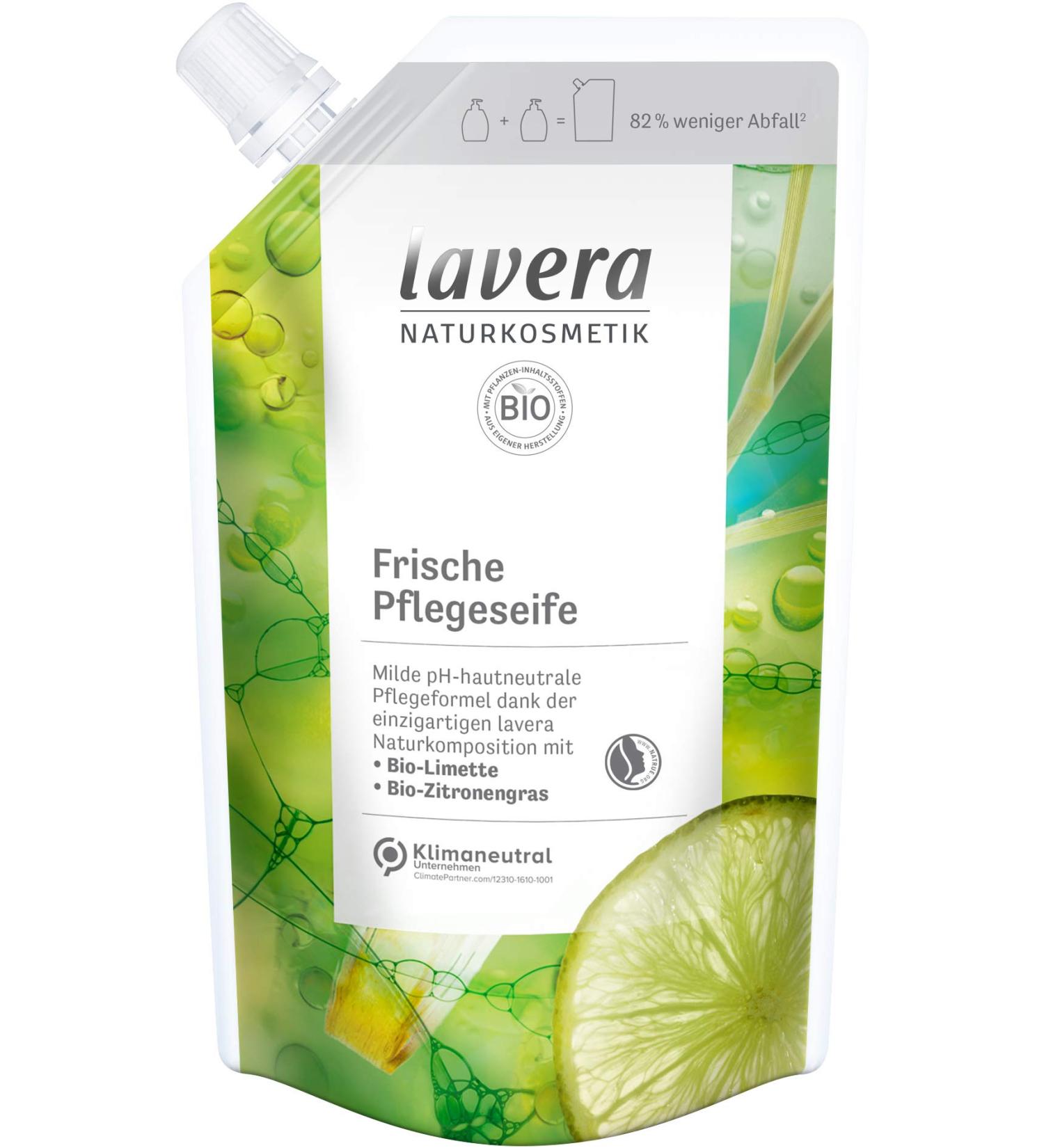 Lavera Organic Lime & Lemongrass Liquid Soap Refill Bags - Vegan Mild Cleaning pH-Neutral 6 x 500ml - Ideal for Sensitive & Dry Skin - Buy Online on GoSupps.com