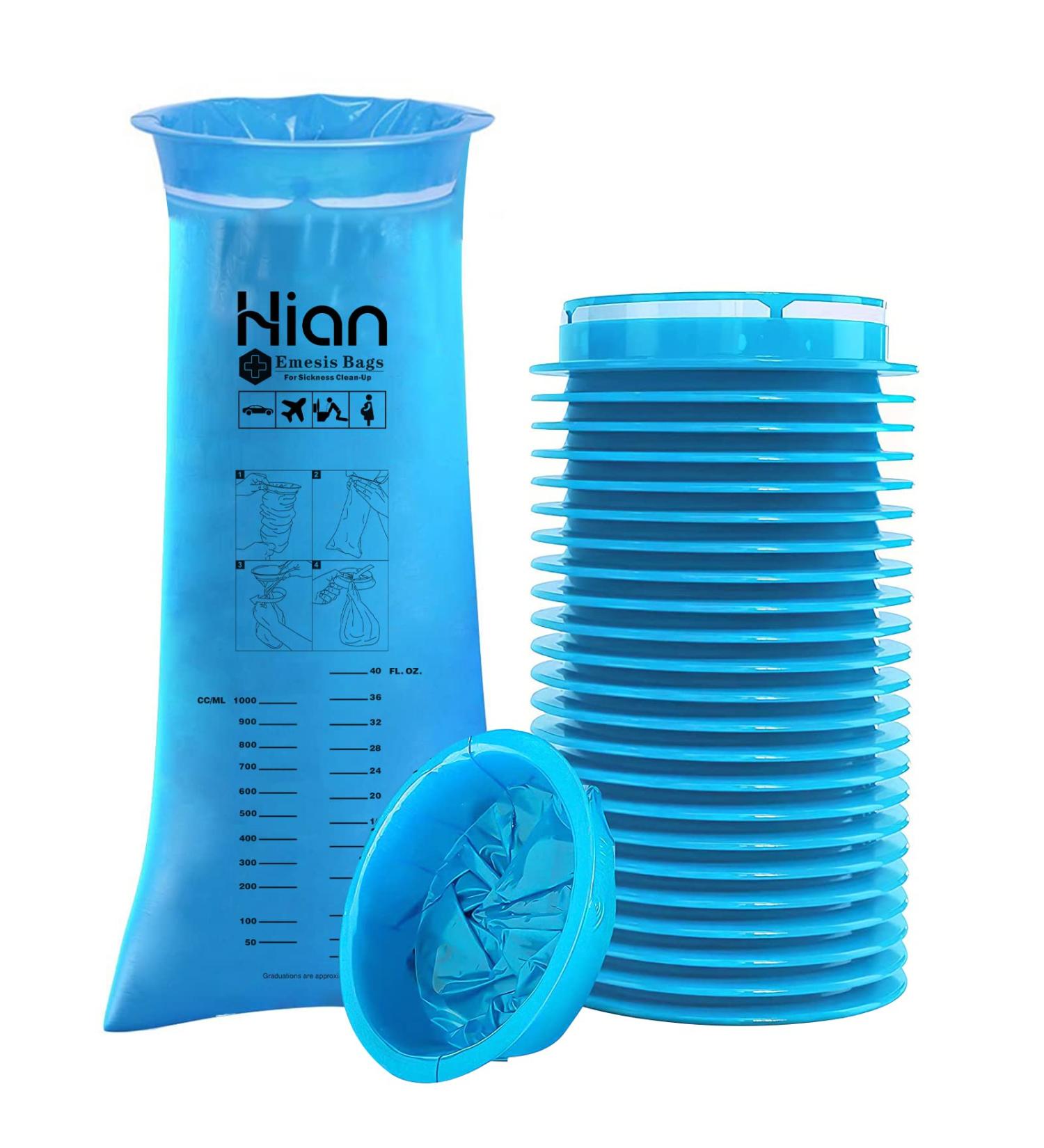 Hion Spitting Bags with Mouthpiece - 27 Premium Opaque Vomiting Bags for Travel Pregnant Women & Taxi Drivers - High-Density Comfort & Security - Buy Online on GoSupps.com