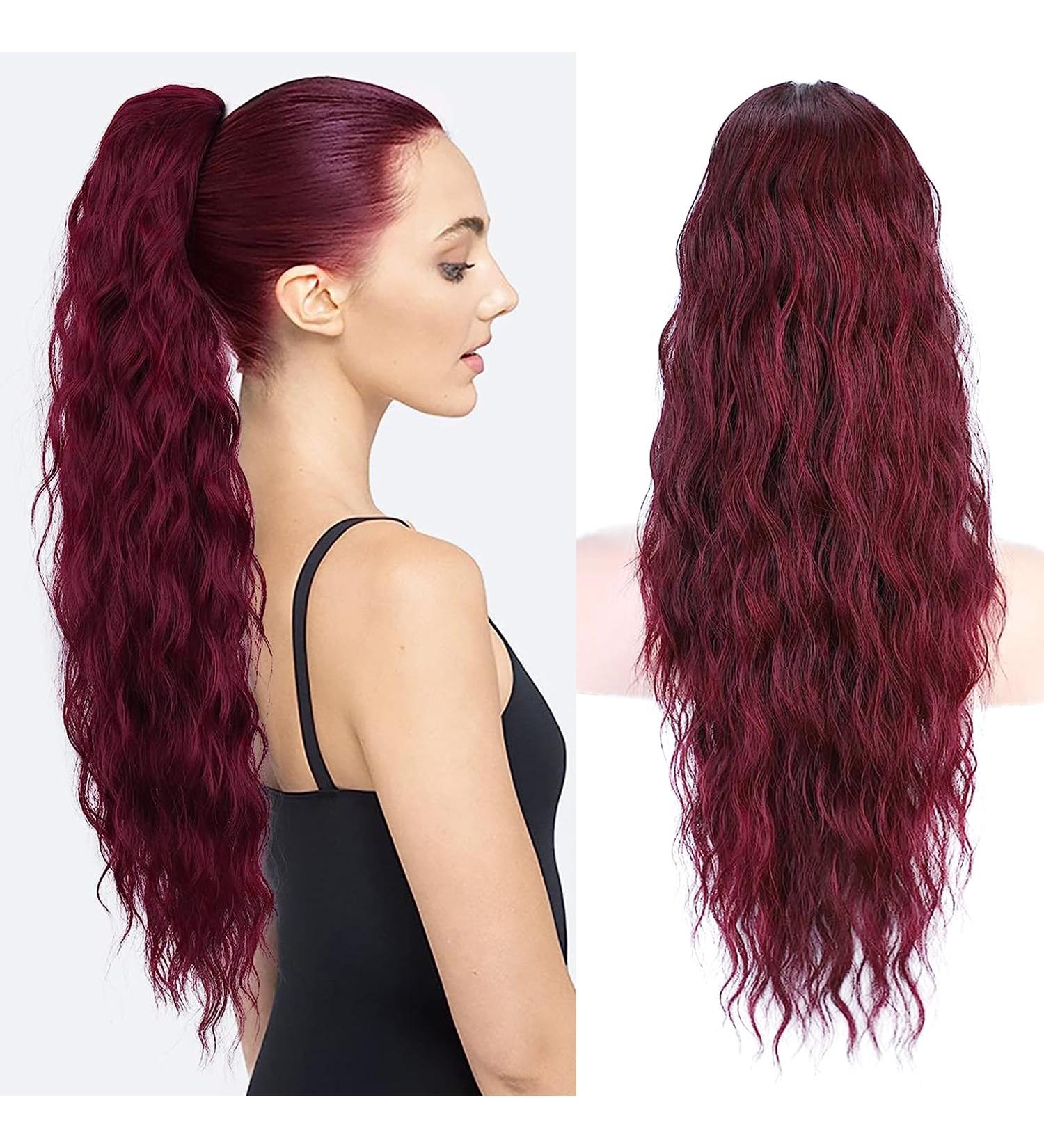 PORSMEER 28 Wine Red Beach Wave Ponytail Extension for Women - Buy Online on GoSupps.com
